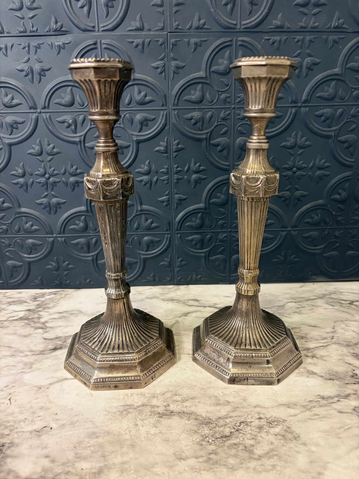 10.25" Silvertone Metal Candle Holders set of 2