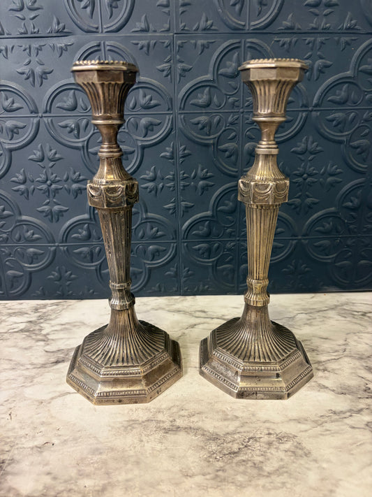 10.25" Silvertone Metal Candle Holders set of 2