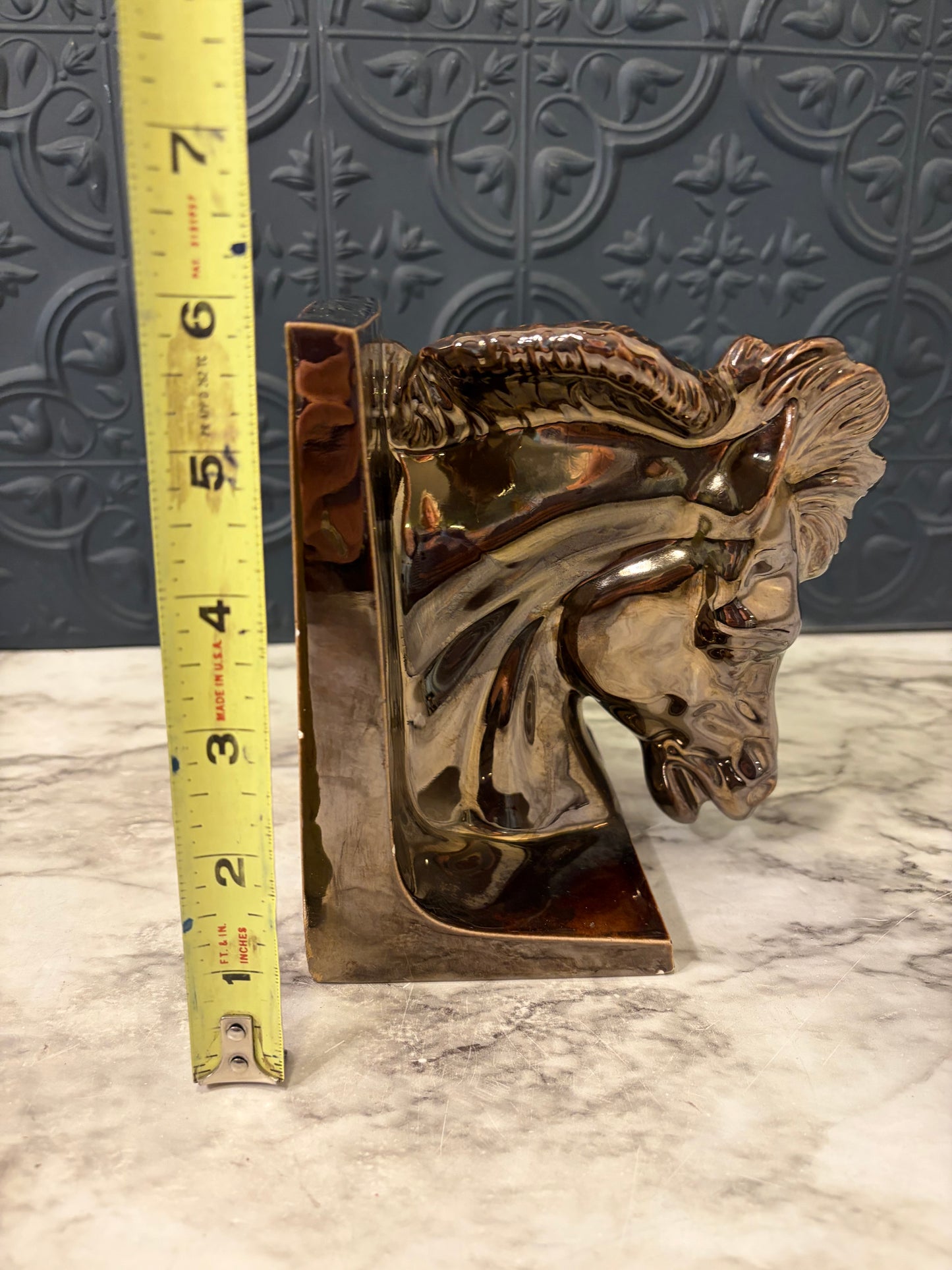 Ceramic Art Glazed Horse Head Bookend AS IS