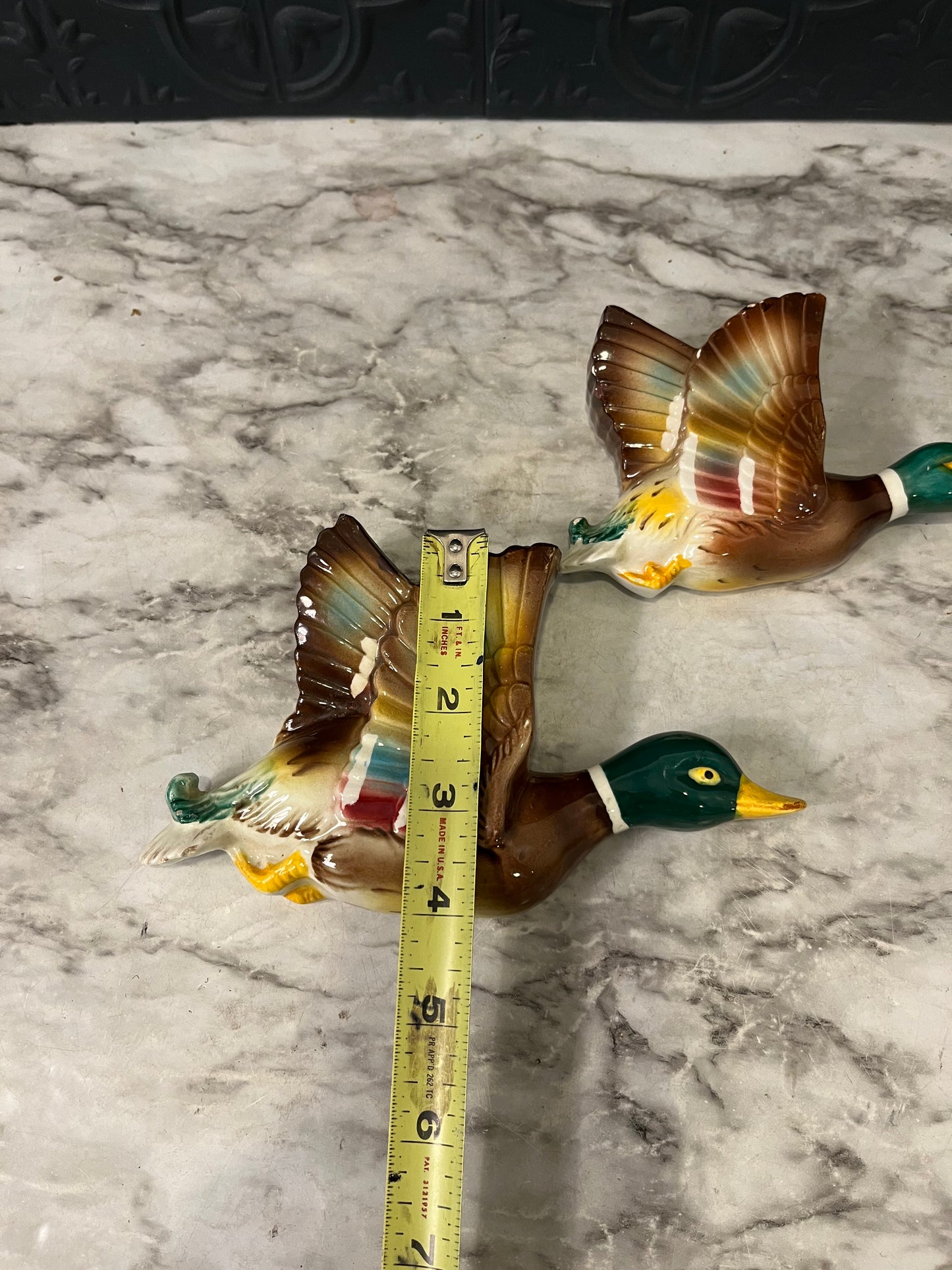 Mallard Duck flying duck wall pockets x2