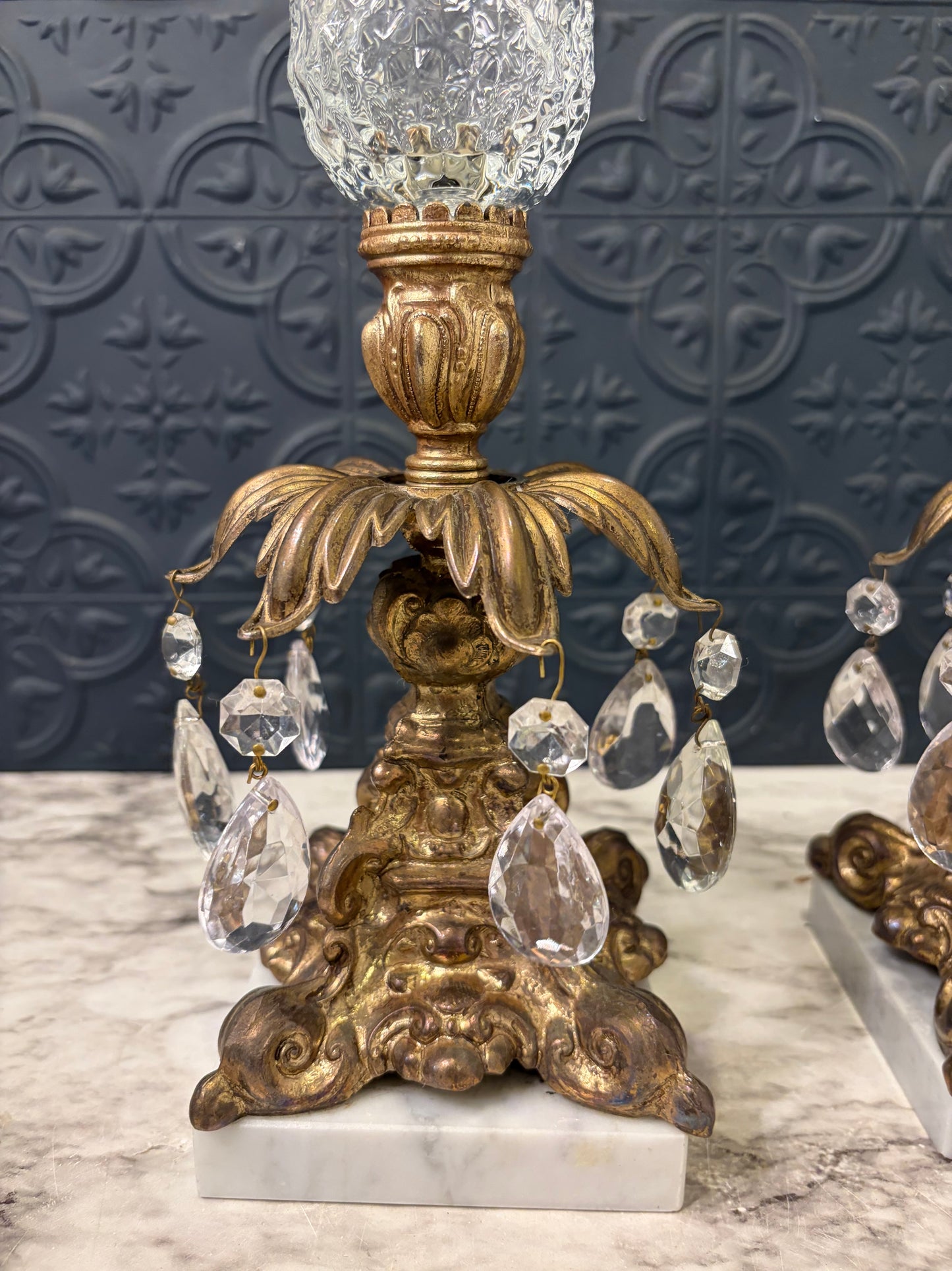 Hollywood Recency Set of 2 Candle Hurricane Candleholder with Crystals