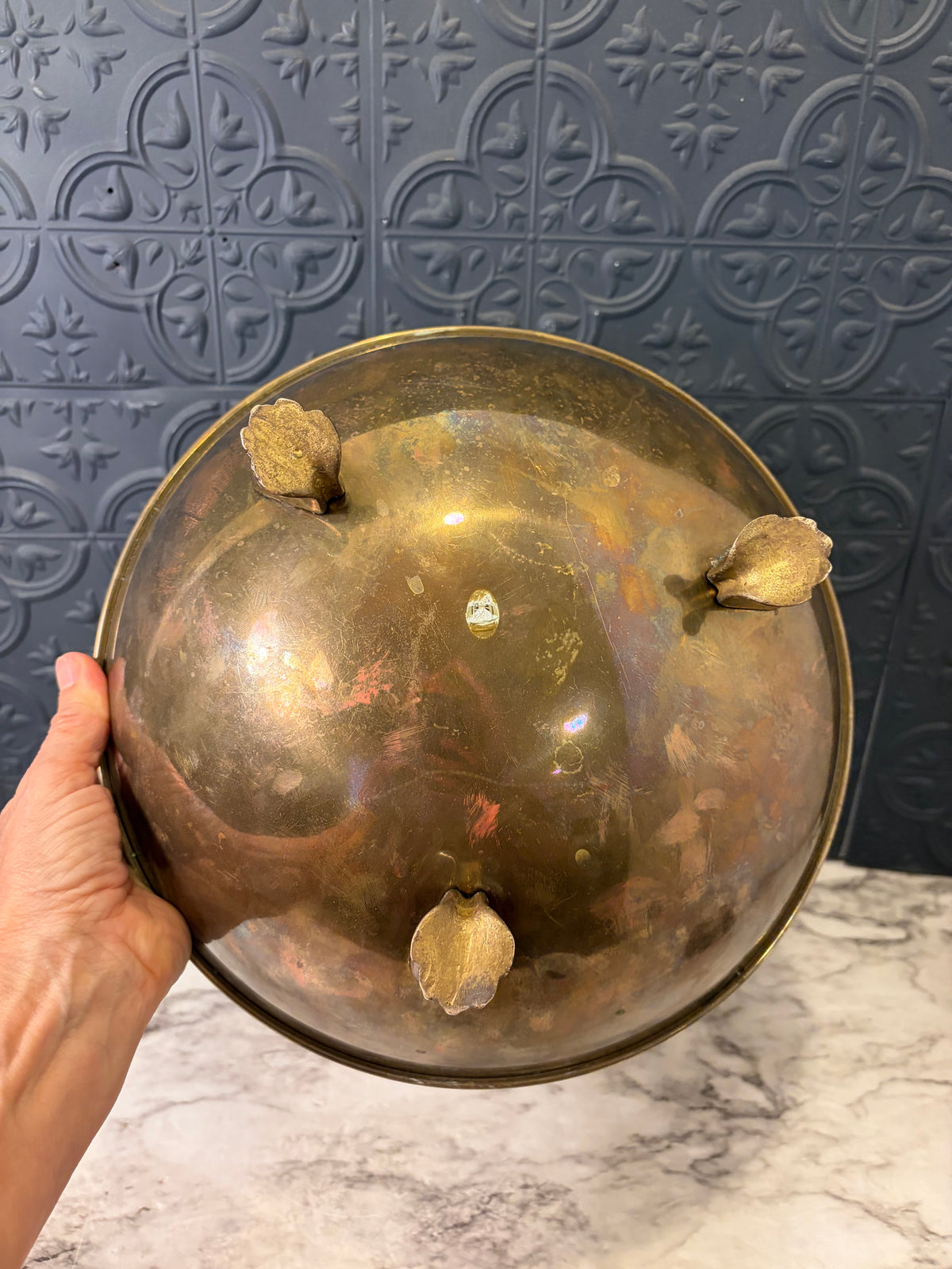 Round Brass Bowl with Feet 11" AS IS