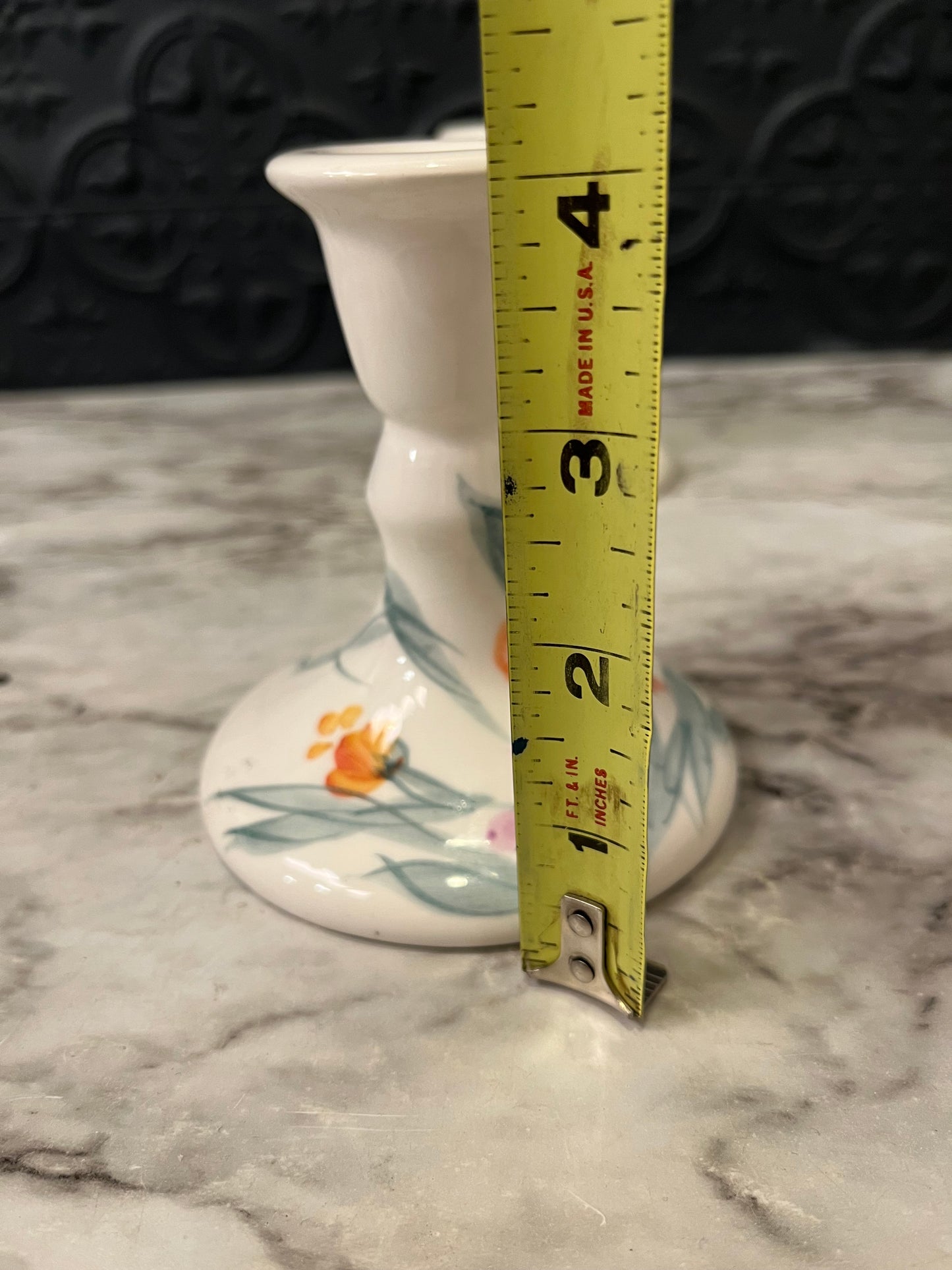 Porcelain set of Candle Holders with Orange and Pink flowers