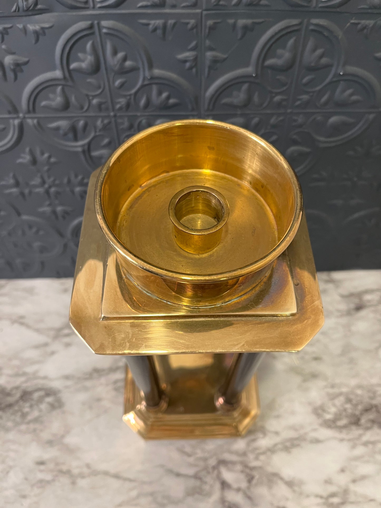 Brass and black column candle holder