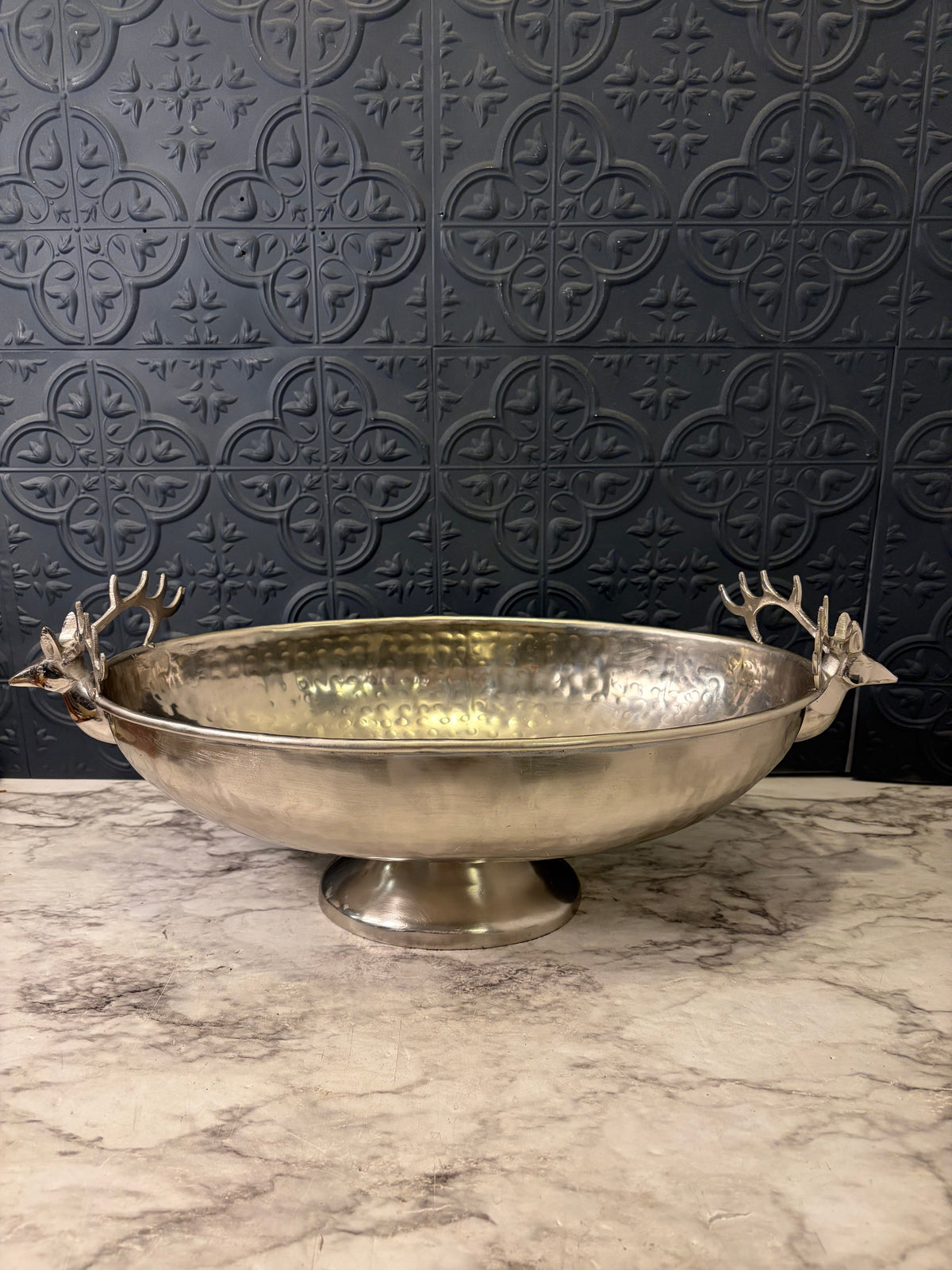 Hammered Metal Stag Pedestal Bowl
