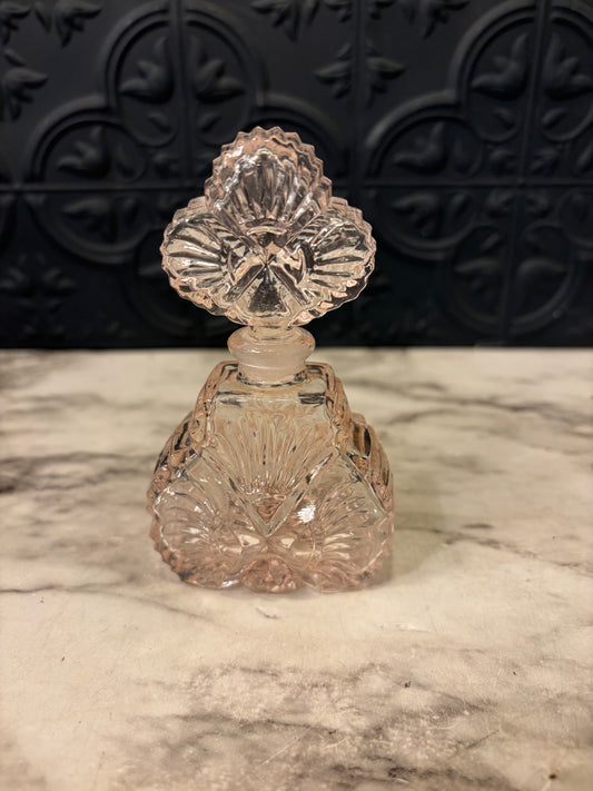 Pink Cut Glass 3 Leaf Clove Perfume Bottle