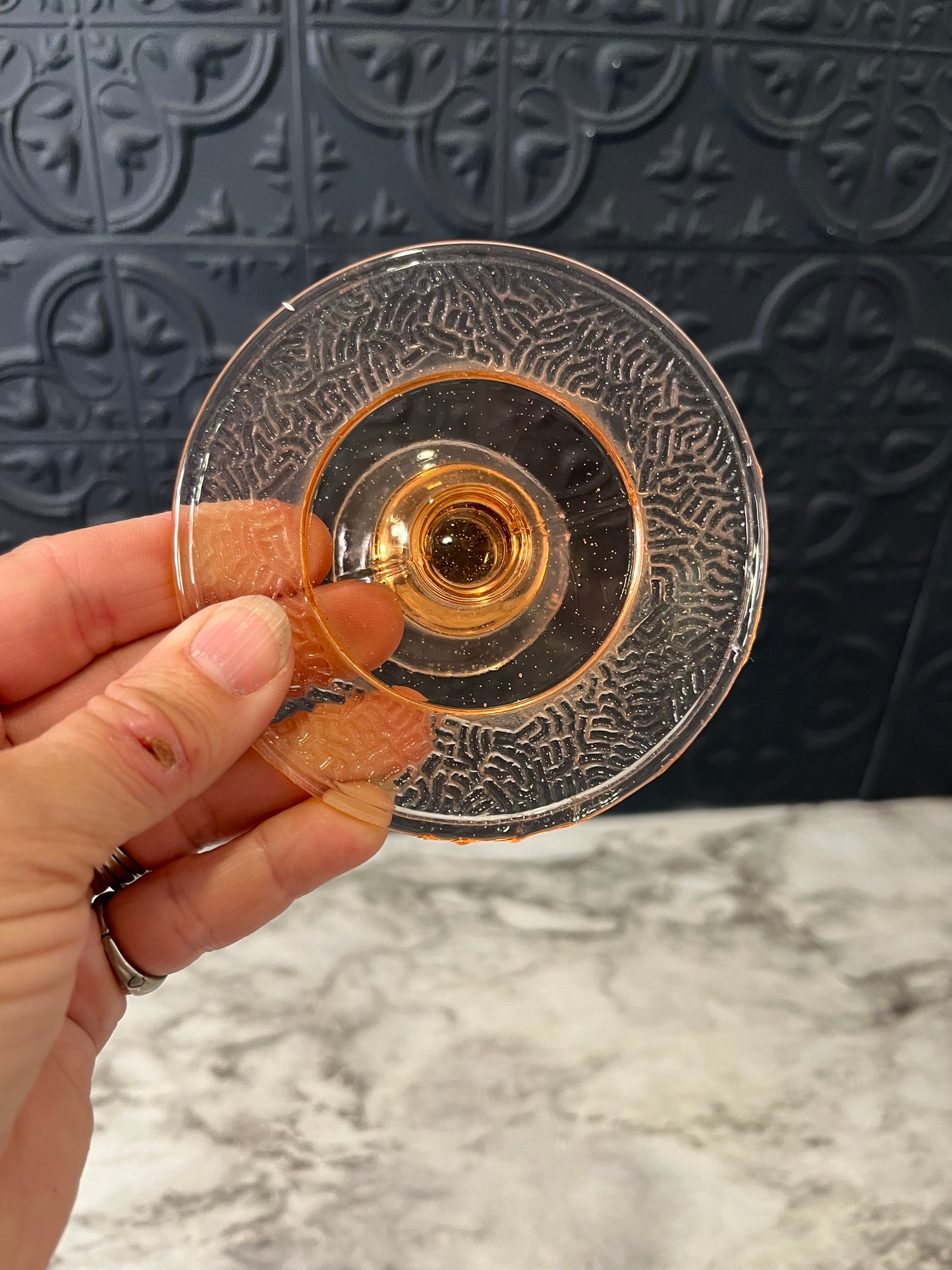 Pink Depression Glass Candle Holder with 4" Round Base