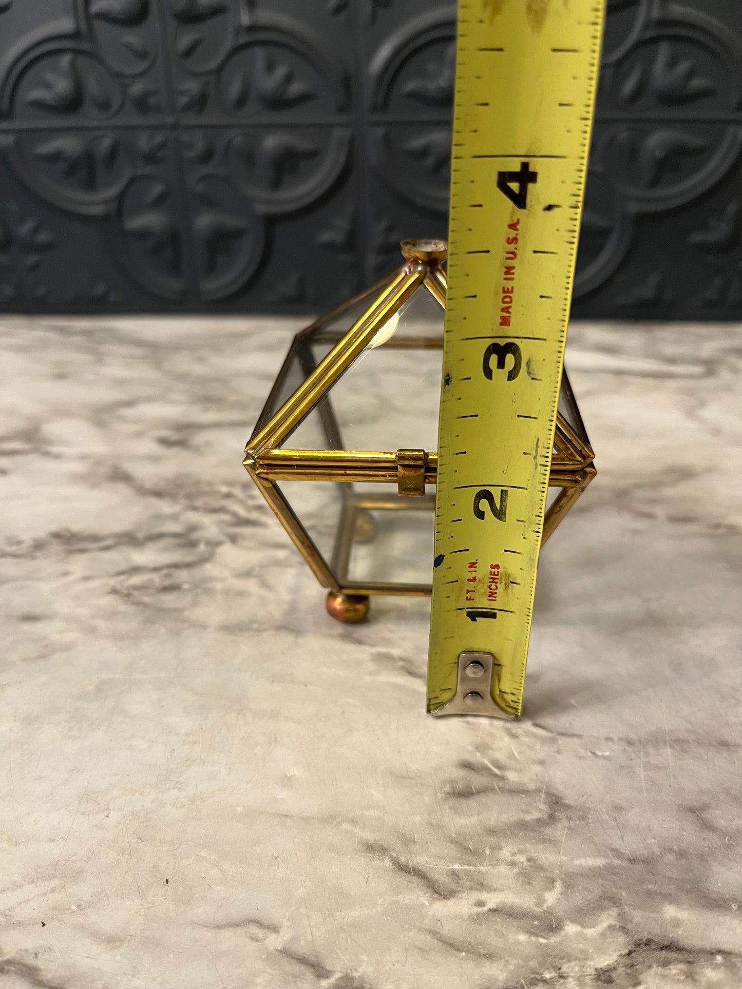Brass and Glass Pyramid Shape Box AS IS