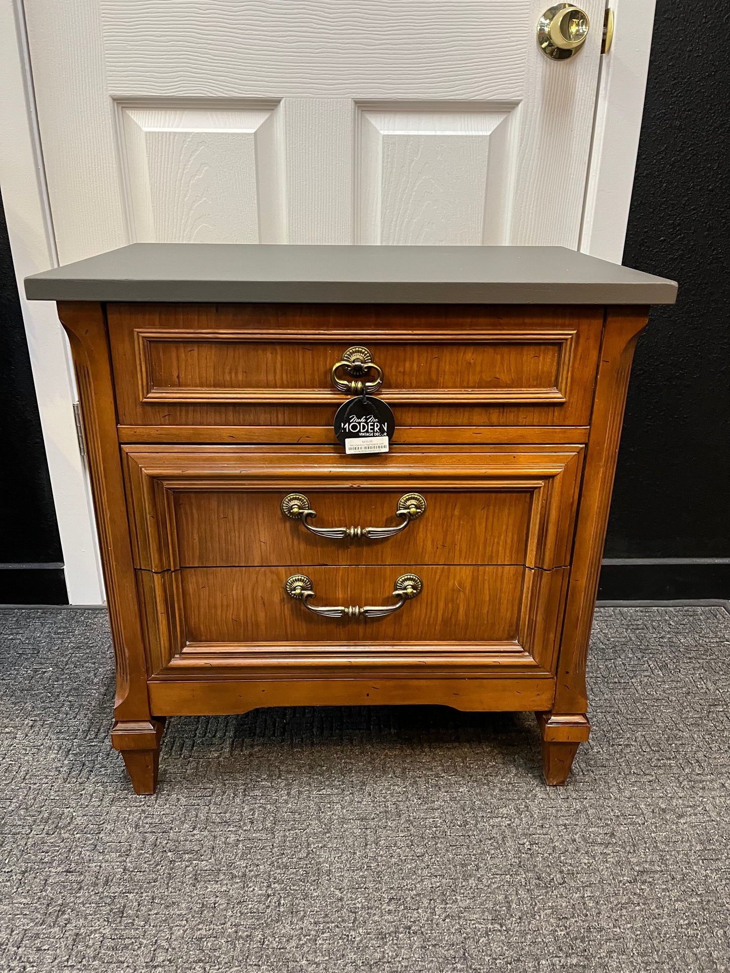 Mid Century Nightstand with Oakwood Painted top