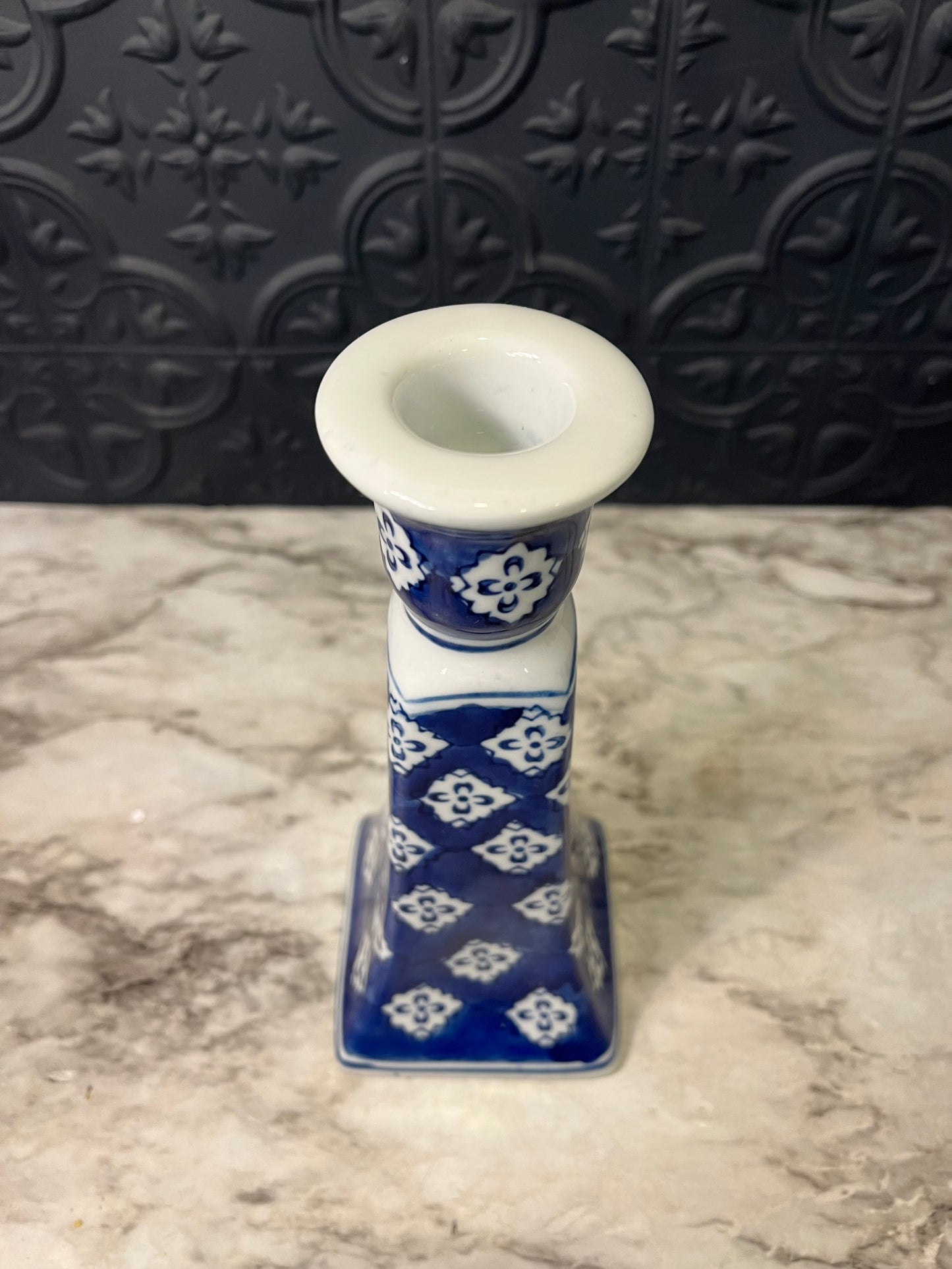 Silvestri Blue and White Candle Holder 8"