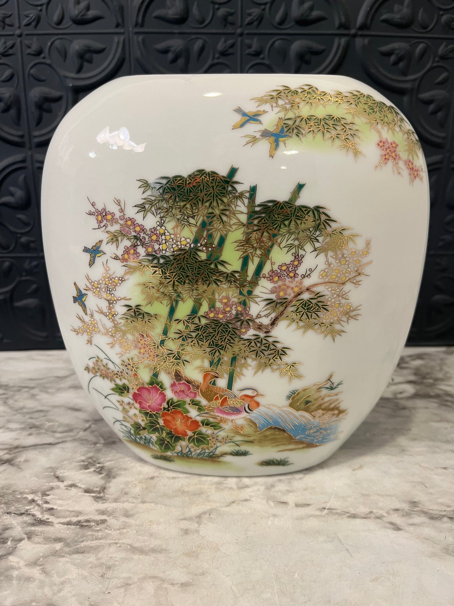 Japanese Ceramic Vase with bamboo and ducks