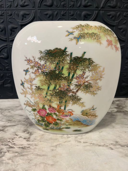 Japanese Ceramic Vase with bamboo and ducks
