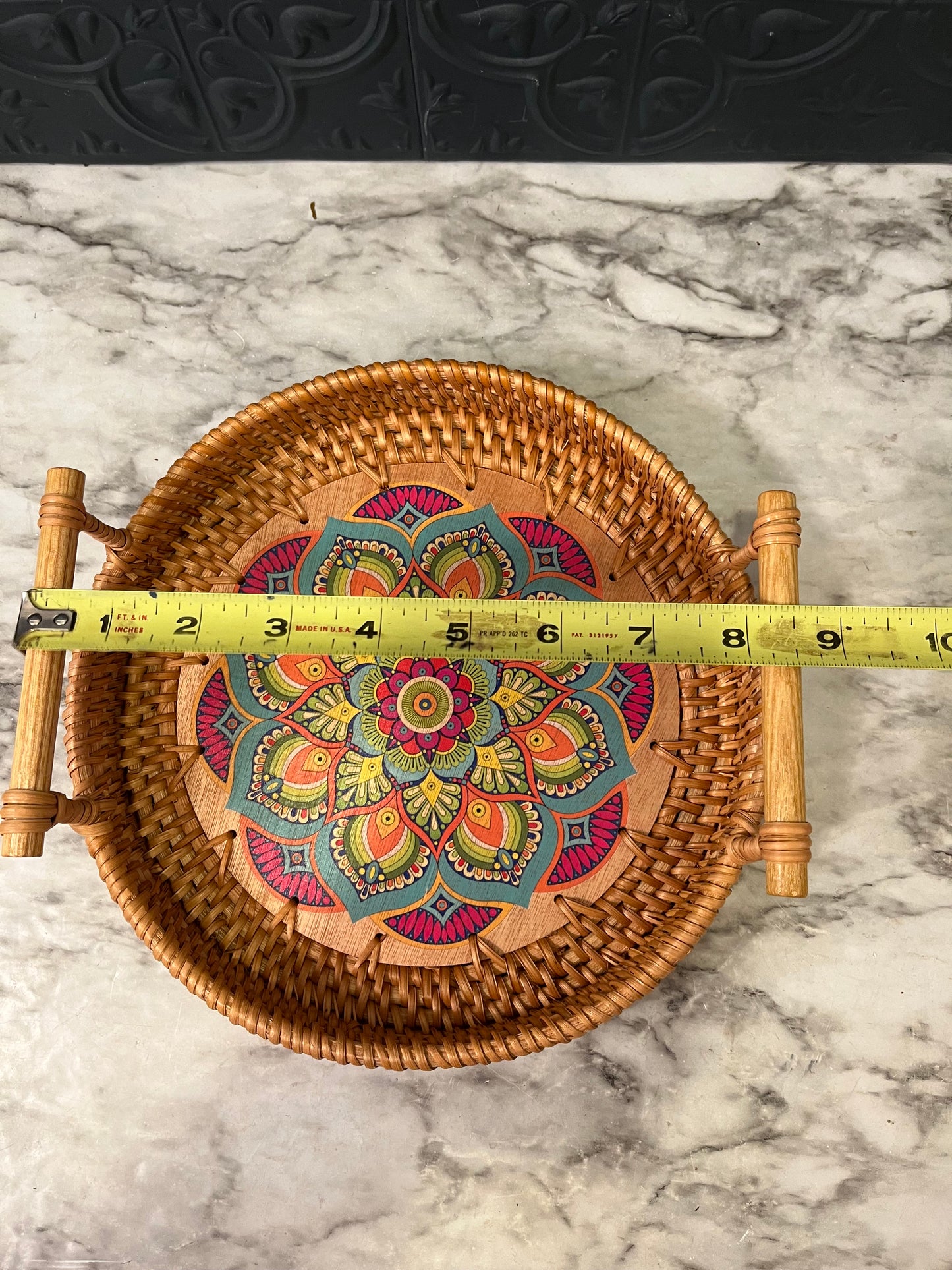 Rattan Tray with Mandala Design
