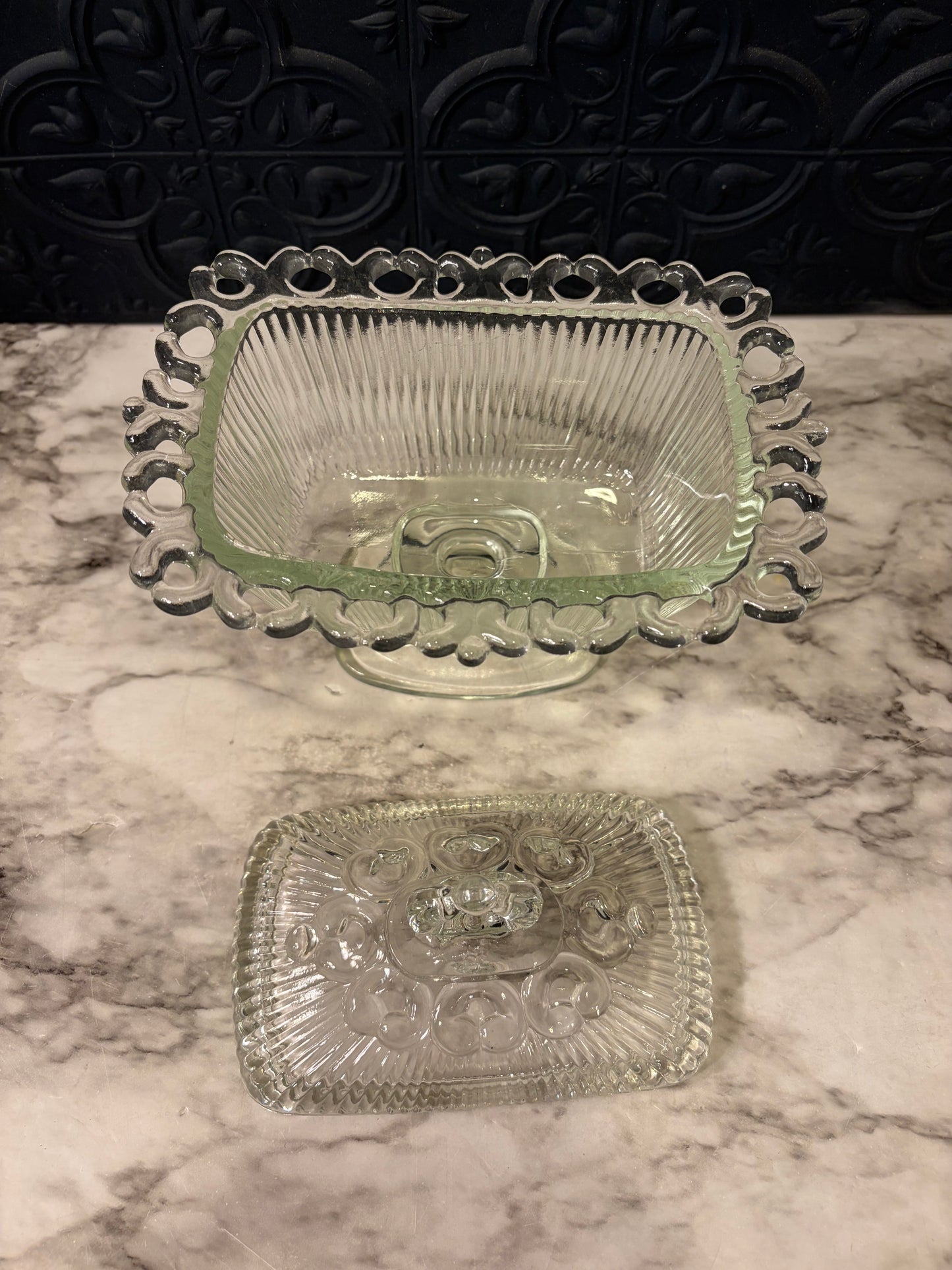 Indiana Glass Footed Candy lace edge Detail