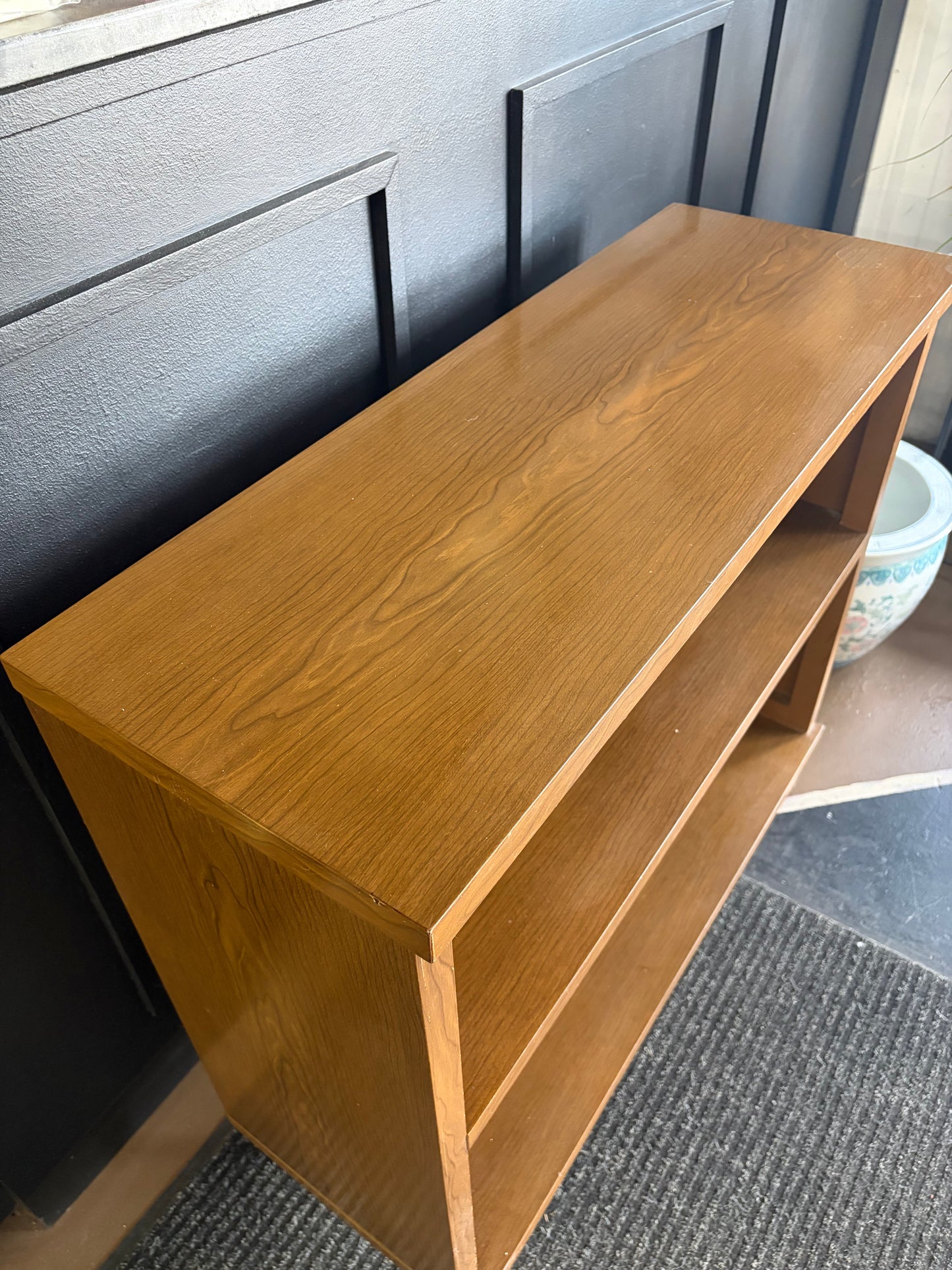 Mid Century Bookcase Two Shelves and Brass Feet