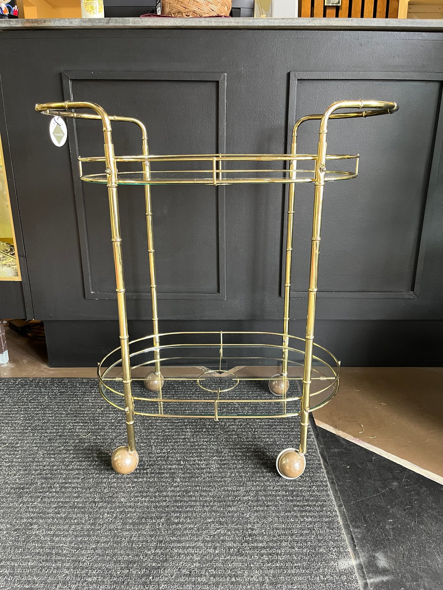 Oval Glass and Brass Bar Cart