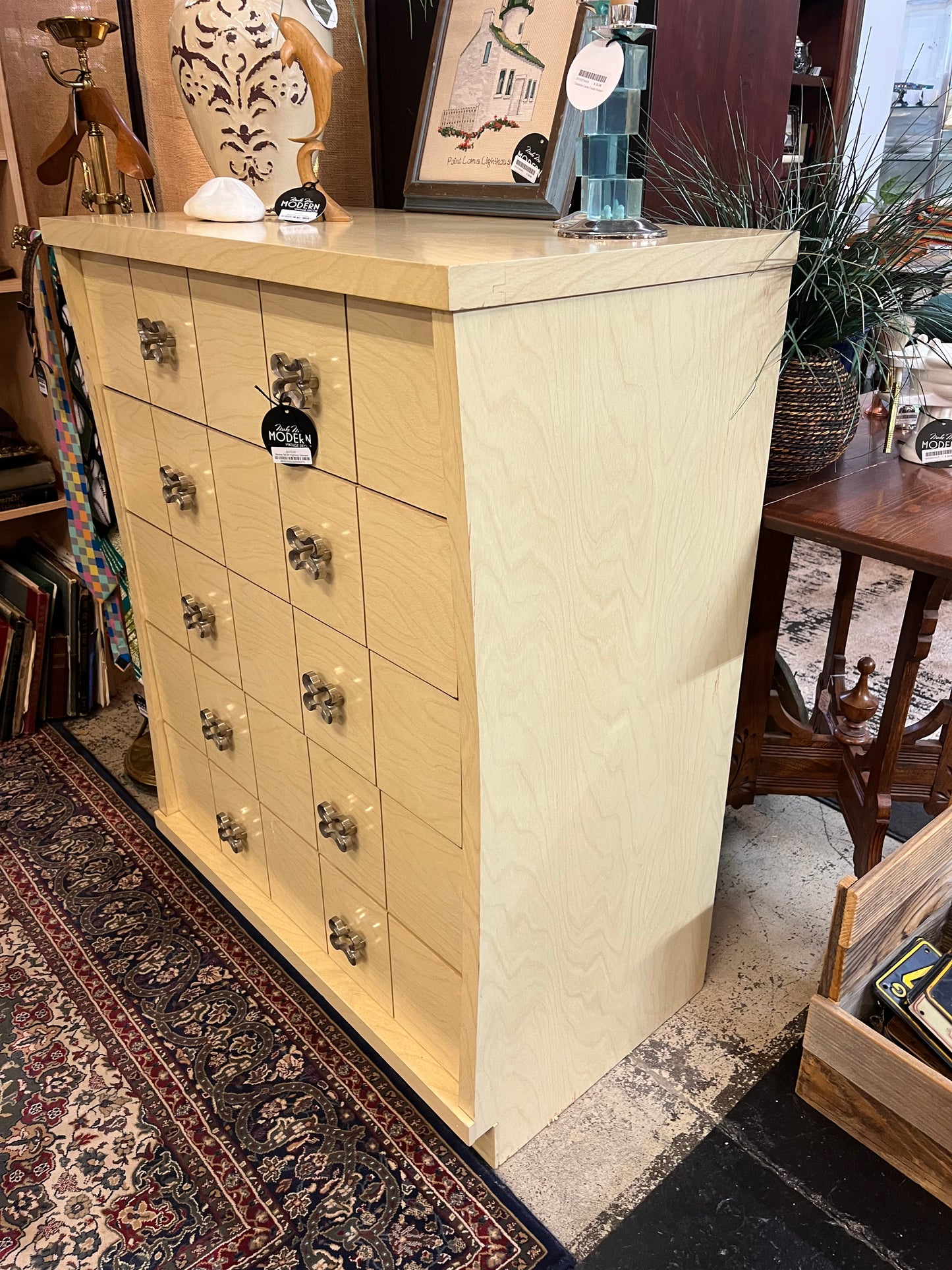 Blonde MCM Highboy Dresser