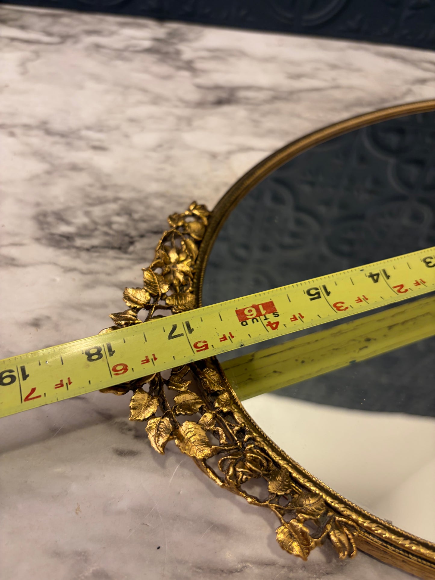 Oval Mirror Tray with Rose on Handle
