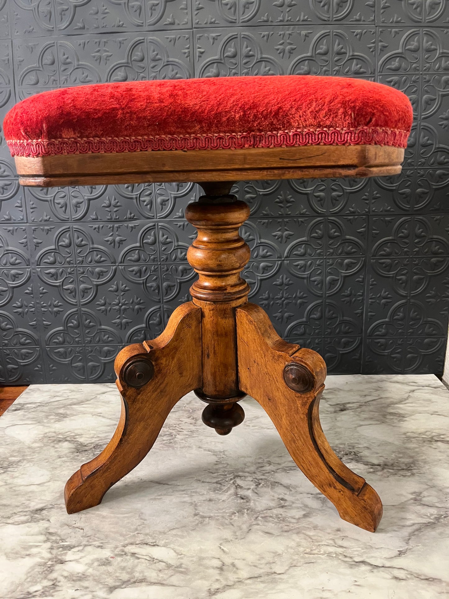 Piano Stool with Red Velvet Top