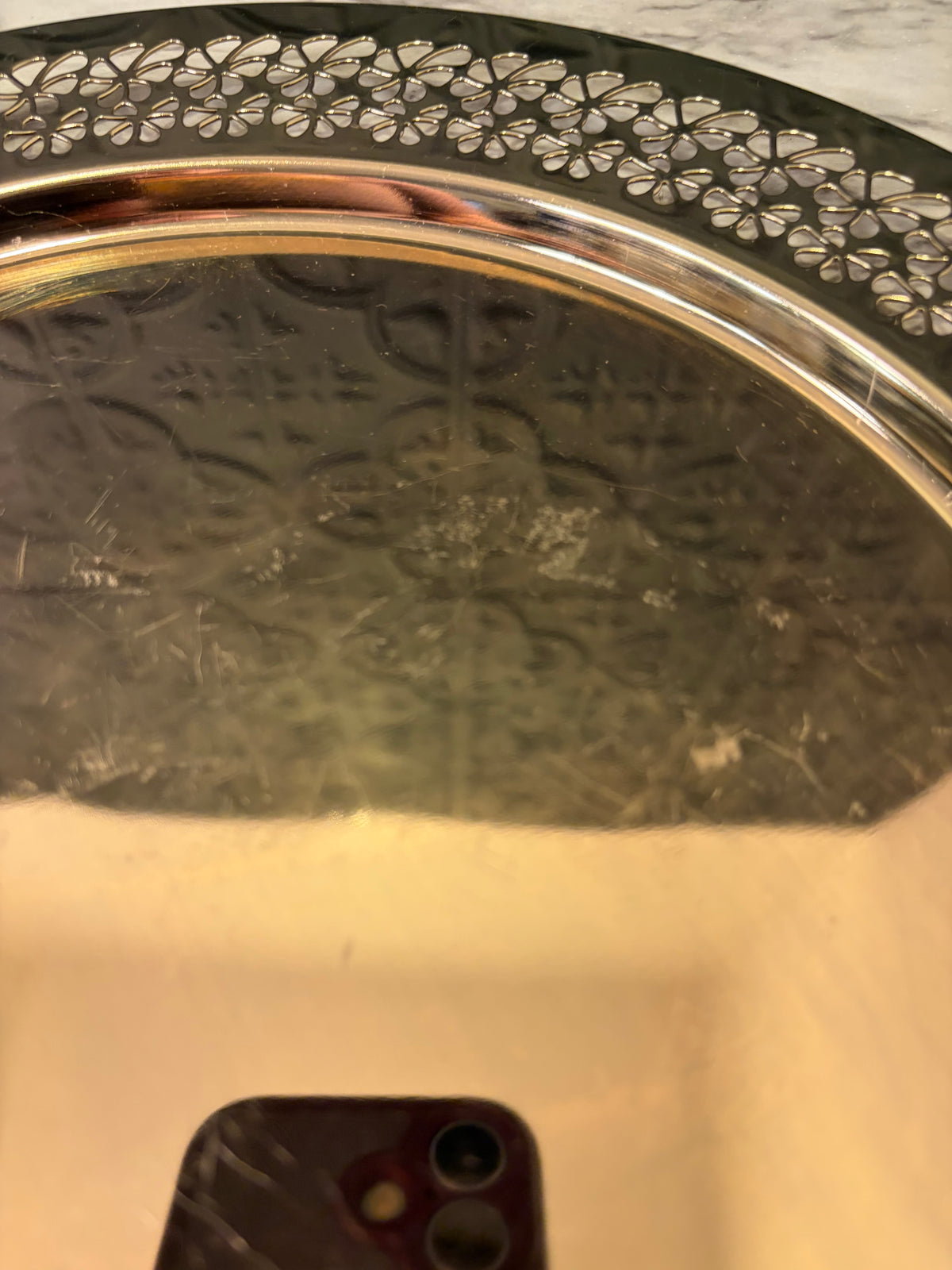 12.5" Round Brass Tray with Flower Cutouts