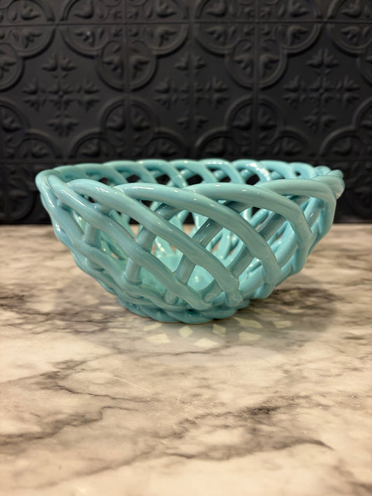 Aqua Ceramic Open Weave Bowl