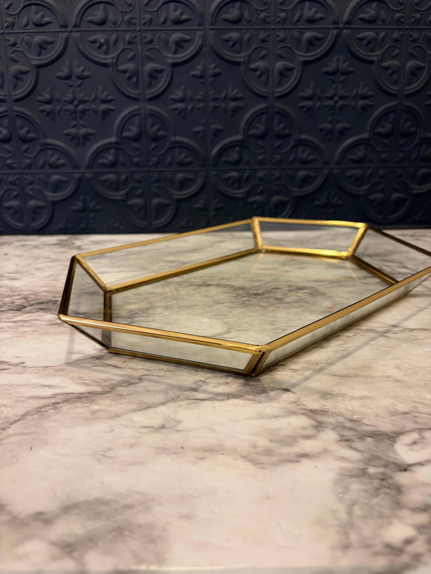 Brass and Glass Hexagon Perfume Tray