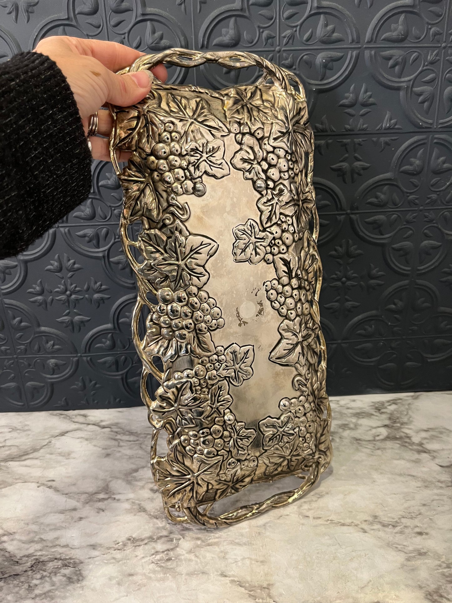 Silver Plated Godinger Tray with Grapes