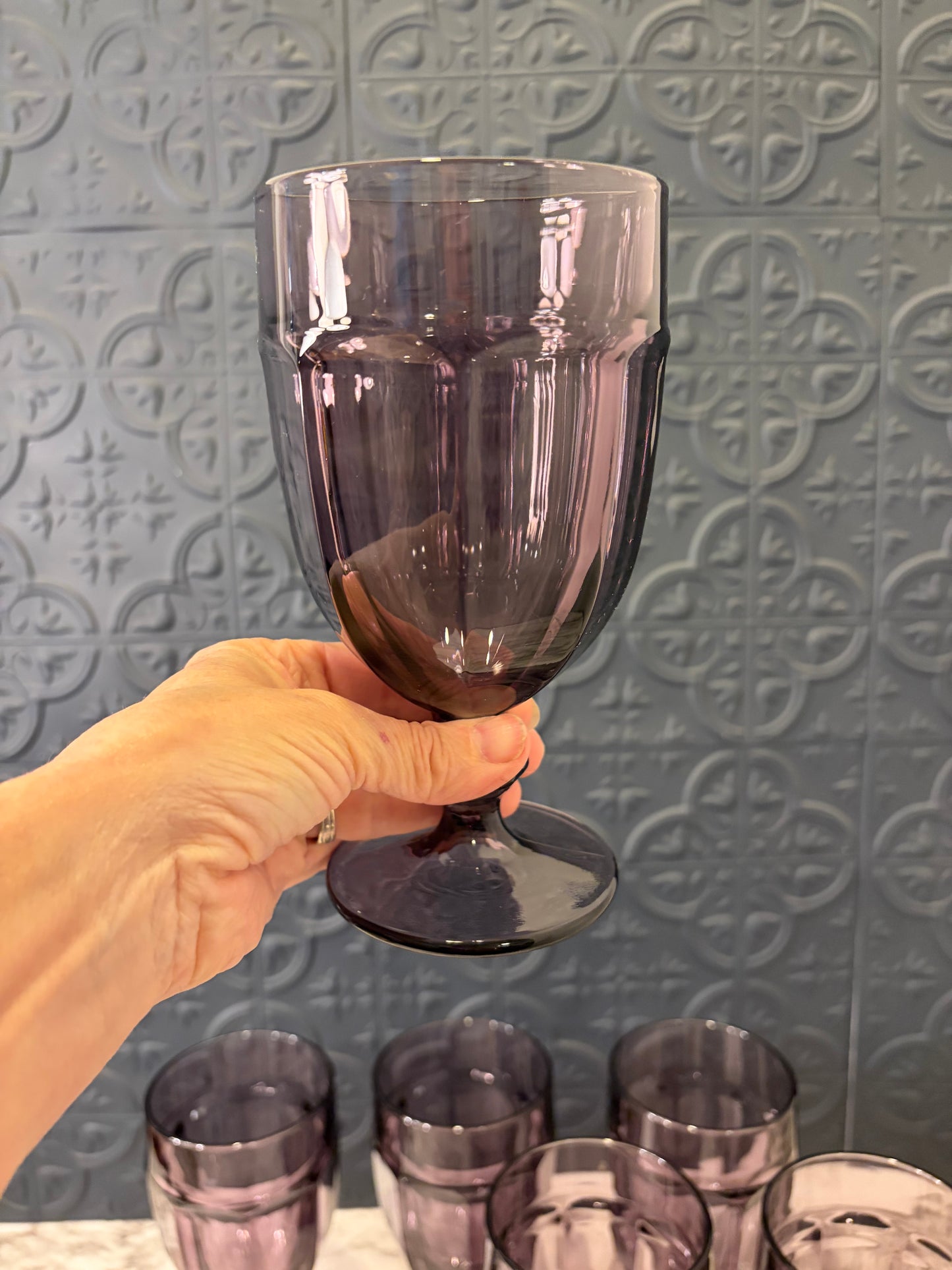 Libbey Gibraltar Duratuff Purple Goblet set of 6