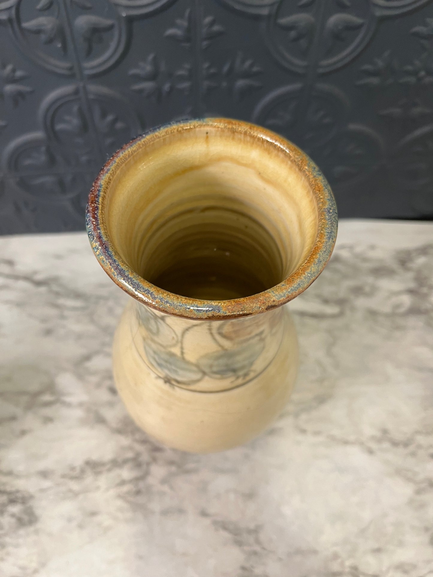 Light Yellow Pottery Vase with Blueberries