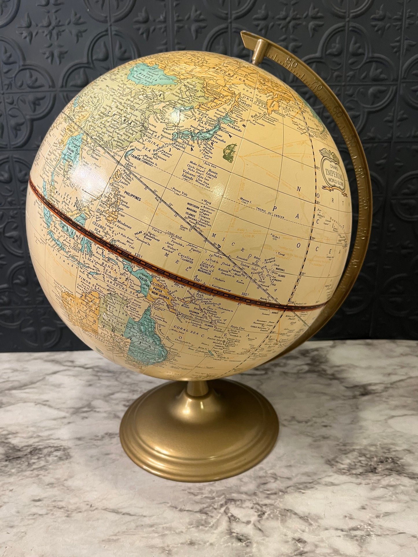 Crams Imperial World Globe with Metal Base Tan