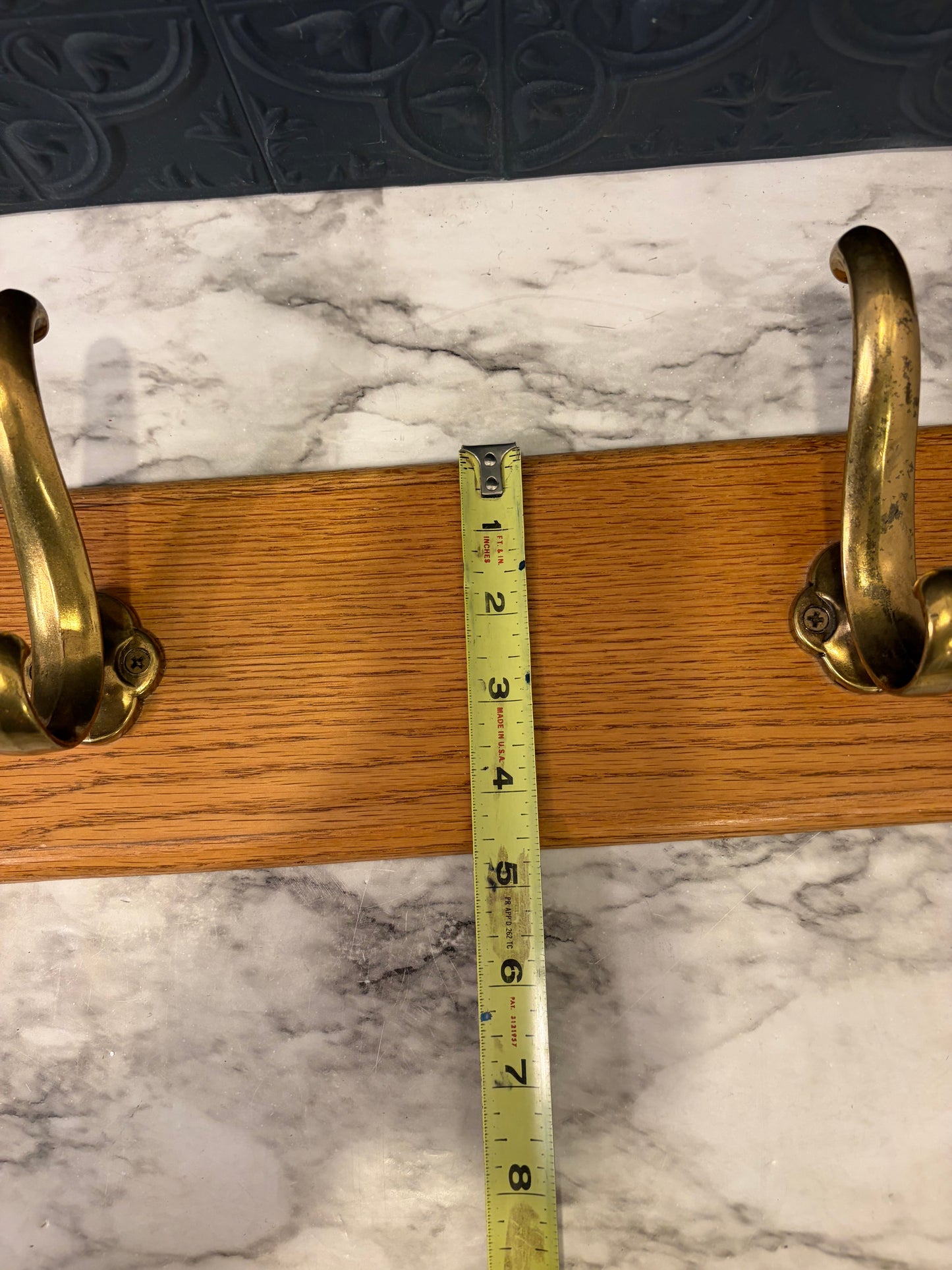 17.5 Oak Wall Coat Rack with Brass Hooks  (2 )
