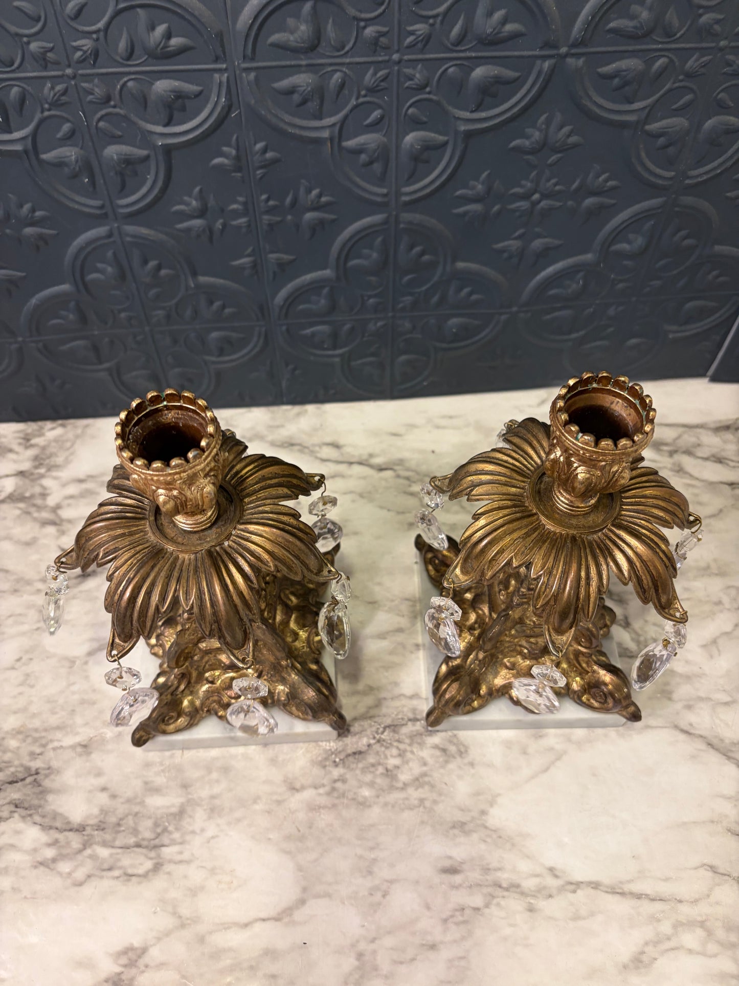 Hollywood Recency Set of 2 Candle Hurricane Candleholder with Crystals