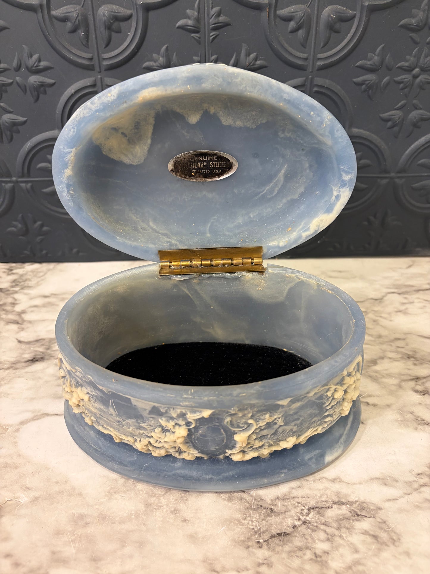Incolay Blue and White Stone Trinket Dish