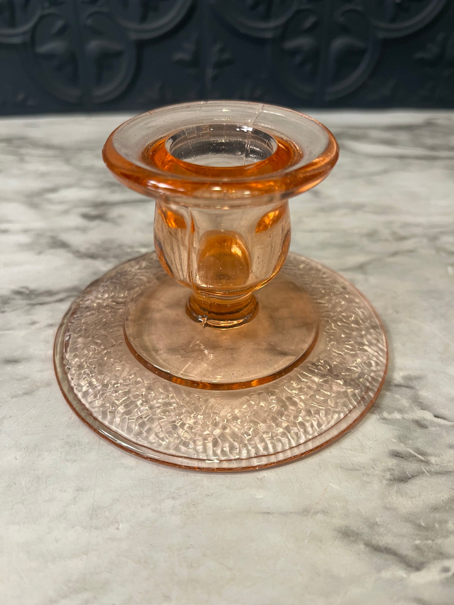 Pink Depression Glass Candle Holder with 4" Round Base