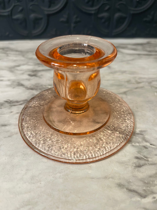 Pink Depression Glass Candle Holder with 4" Round Base