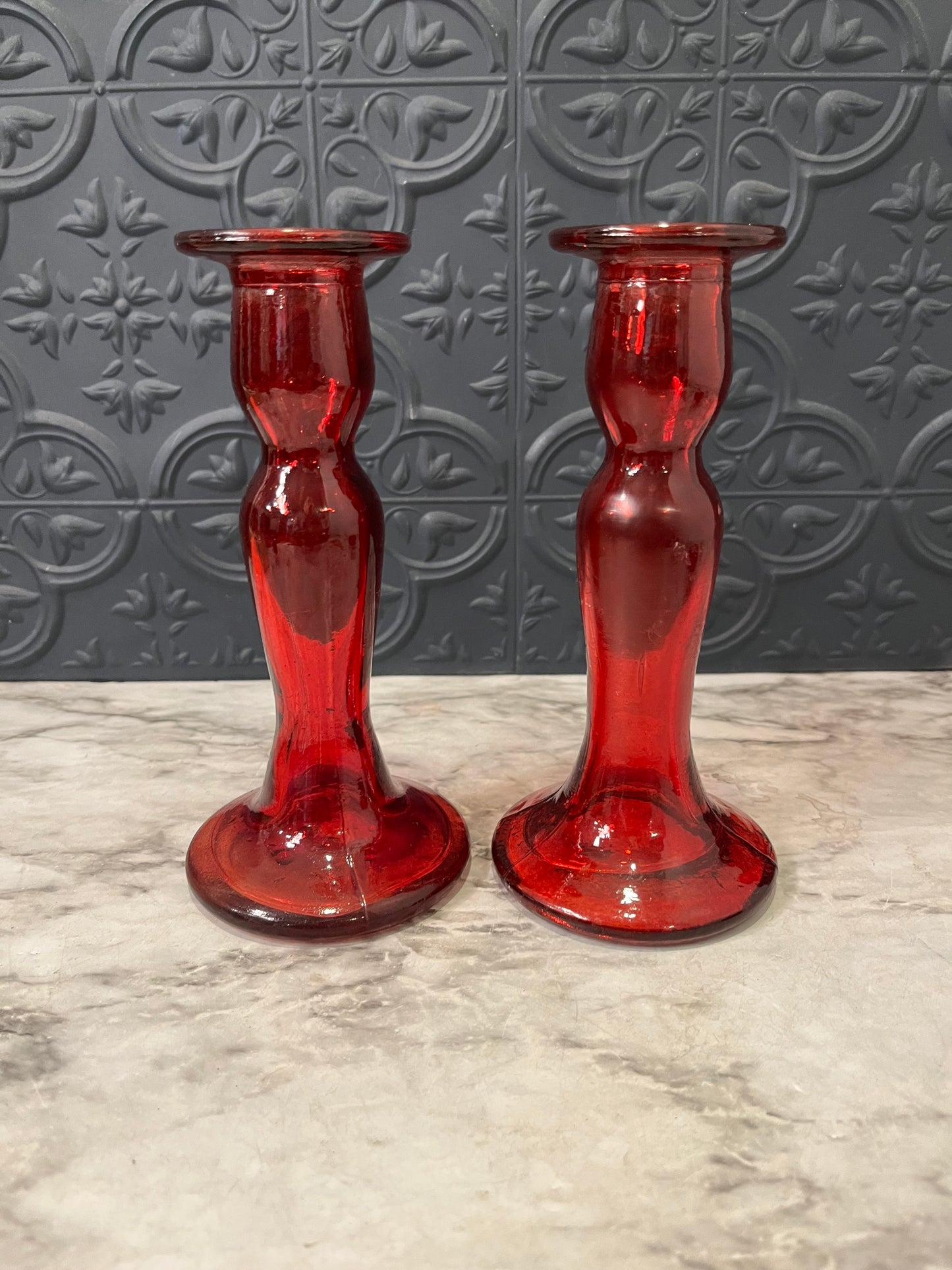 Set of Red Candle Holders