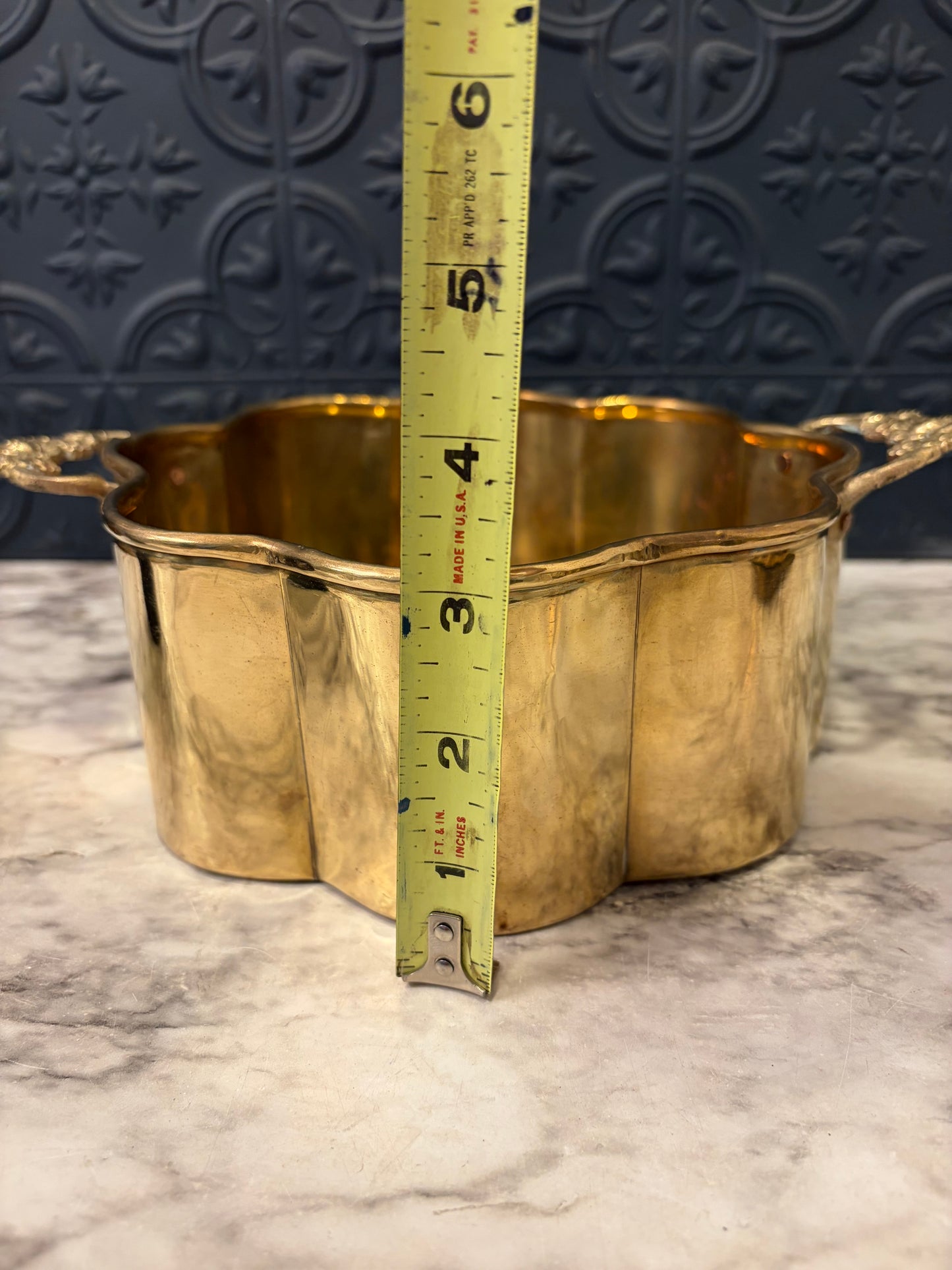 Brass Scallopped Pot with Handles Lg.