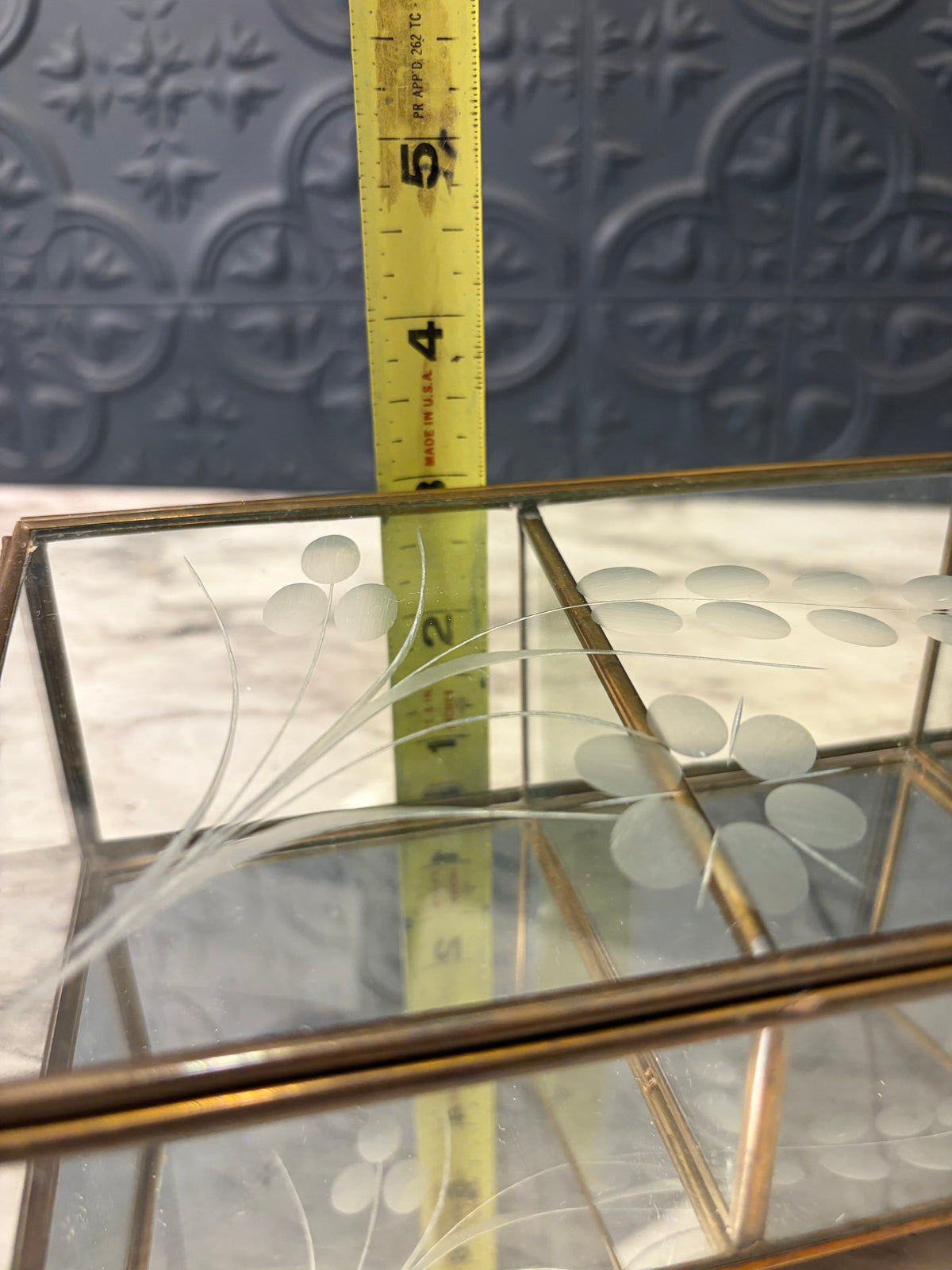 3 Section Etched Glass Jewelry Box