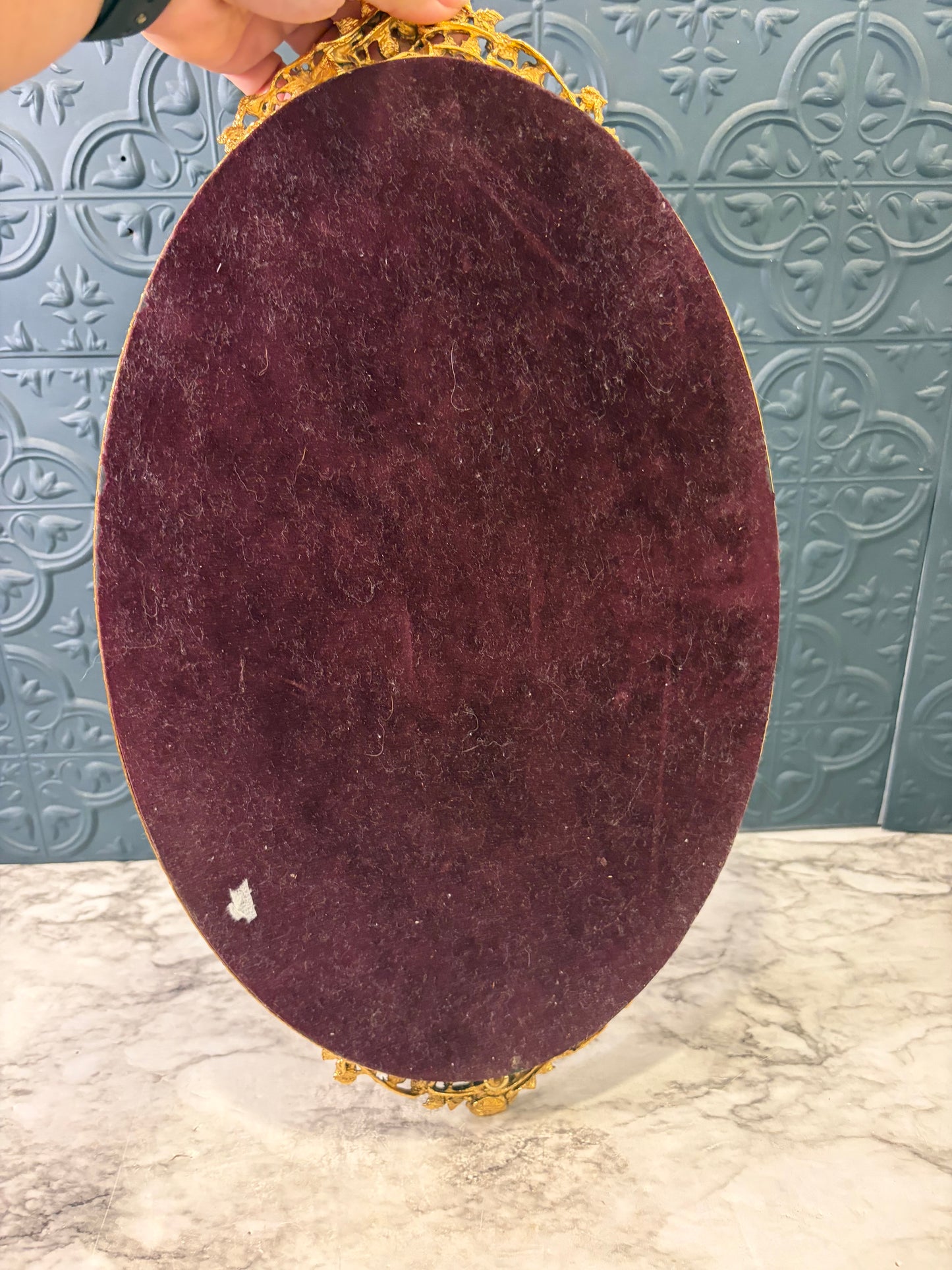 Oval Mirror Tray with Rose on Handle