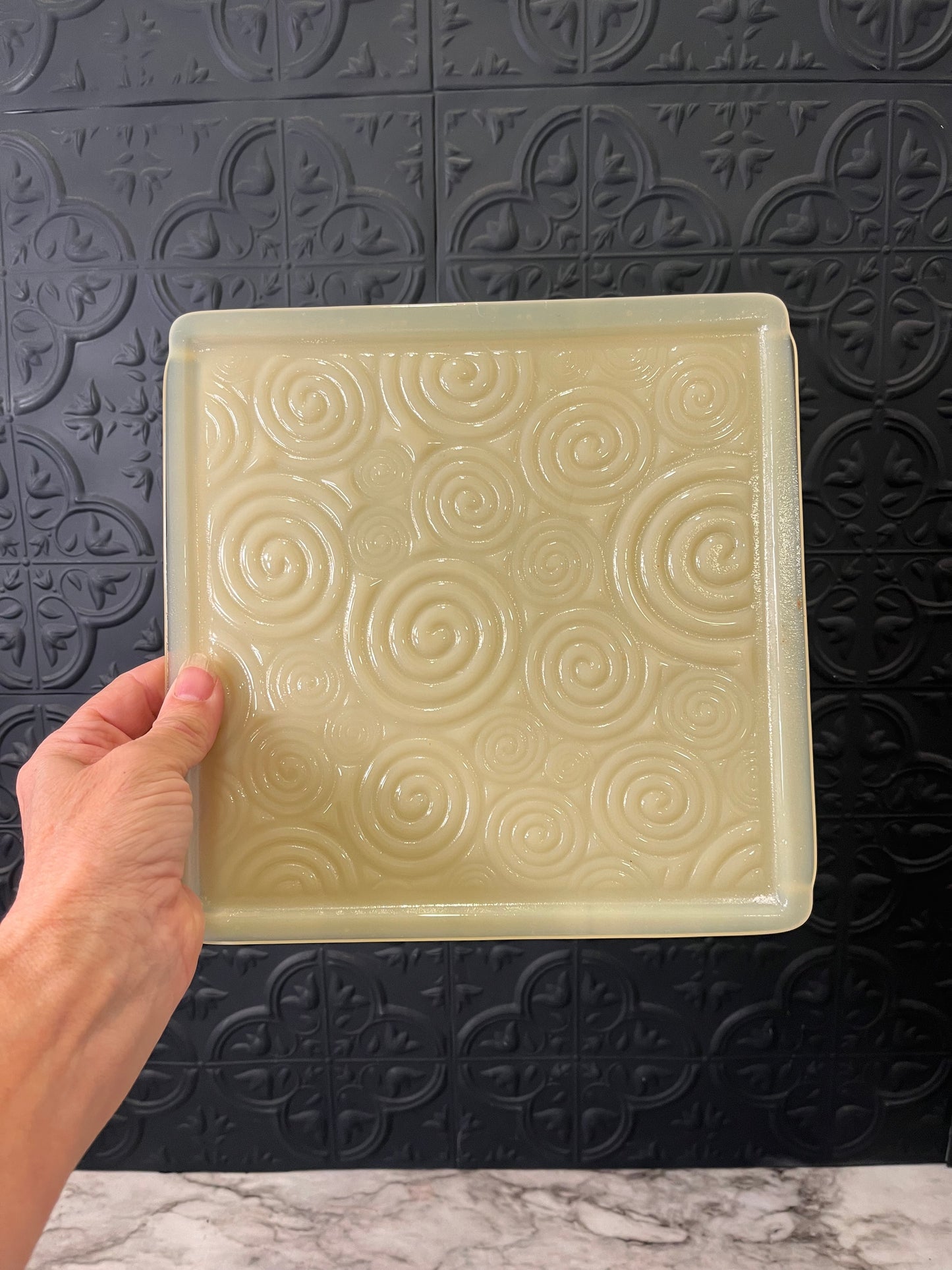 Square Cream Glass Tray with Spirals