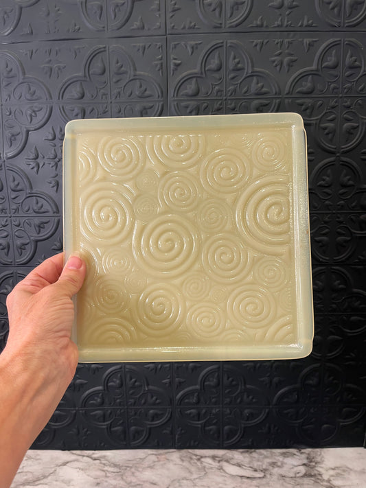 Square Cream Glass Tray with Spirals