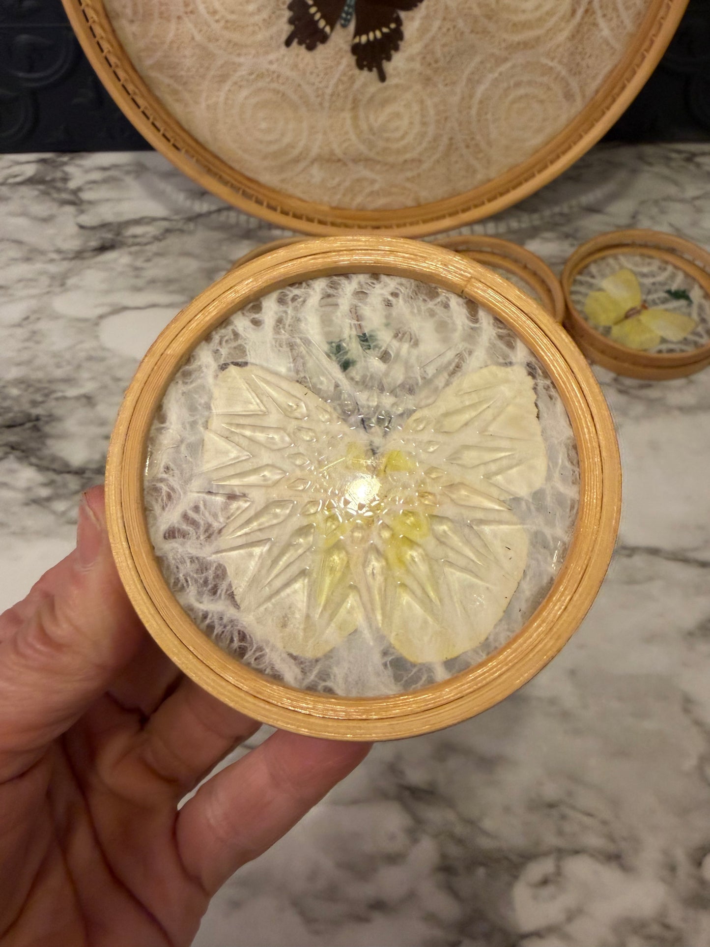 Press Butterfly Bamboo Tray and Coasters