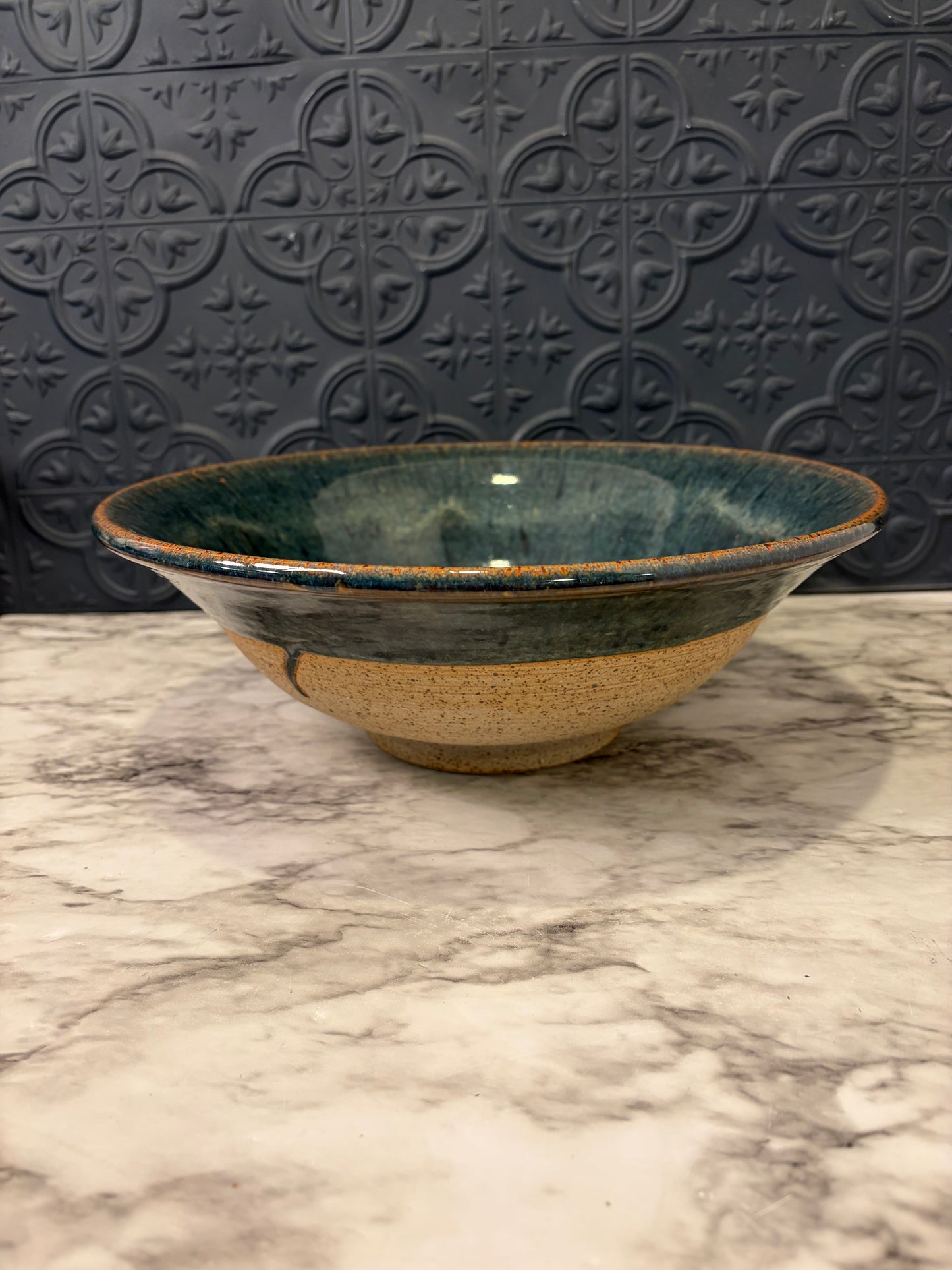 Large Stoneware Bowl  Bluish Green
