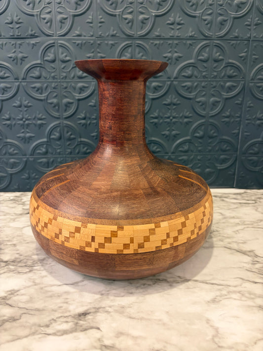 Wood Vase with Light wood inlay