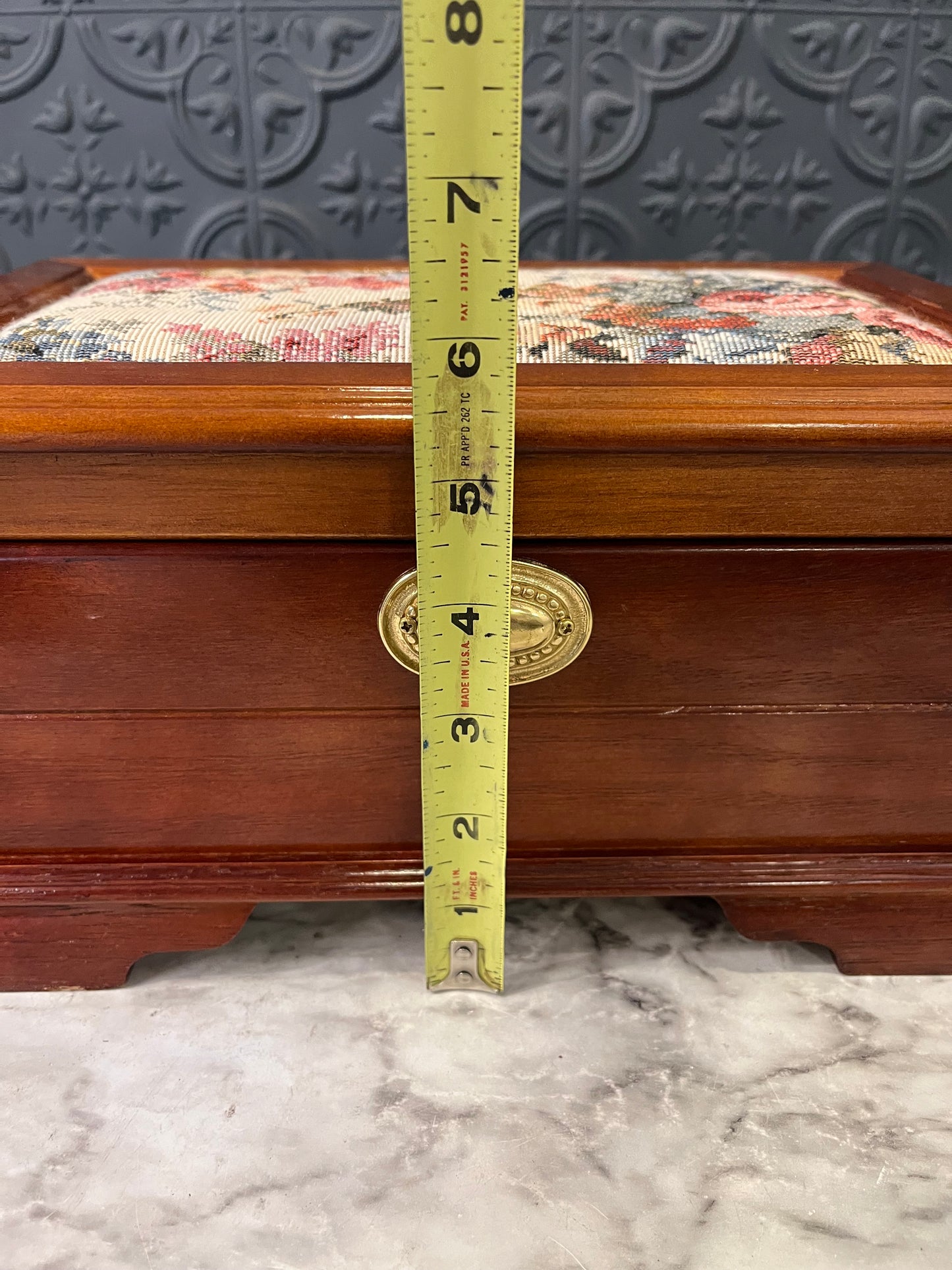 Fabric Top Wooden Jewelry Box no key