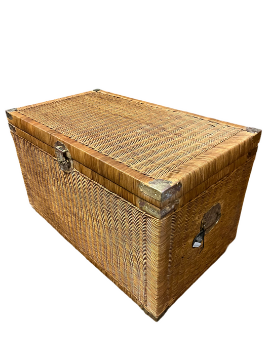Large wicker Trunk with brass etched details