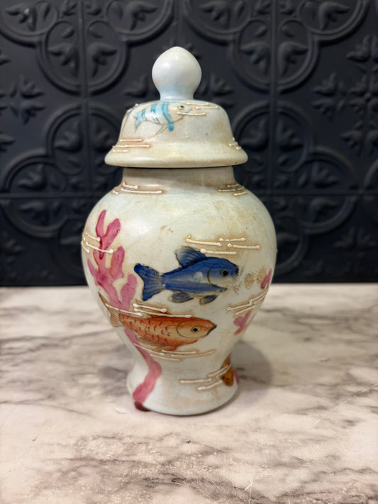 Hand Painted Ginger Jar with Fish and Coral