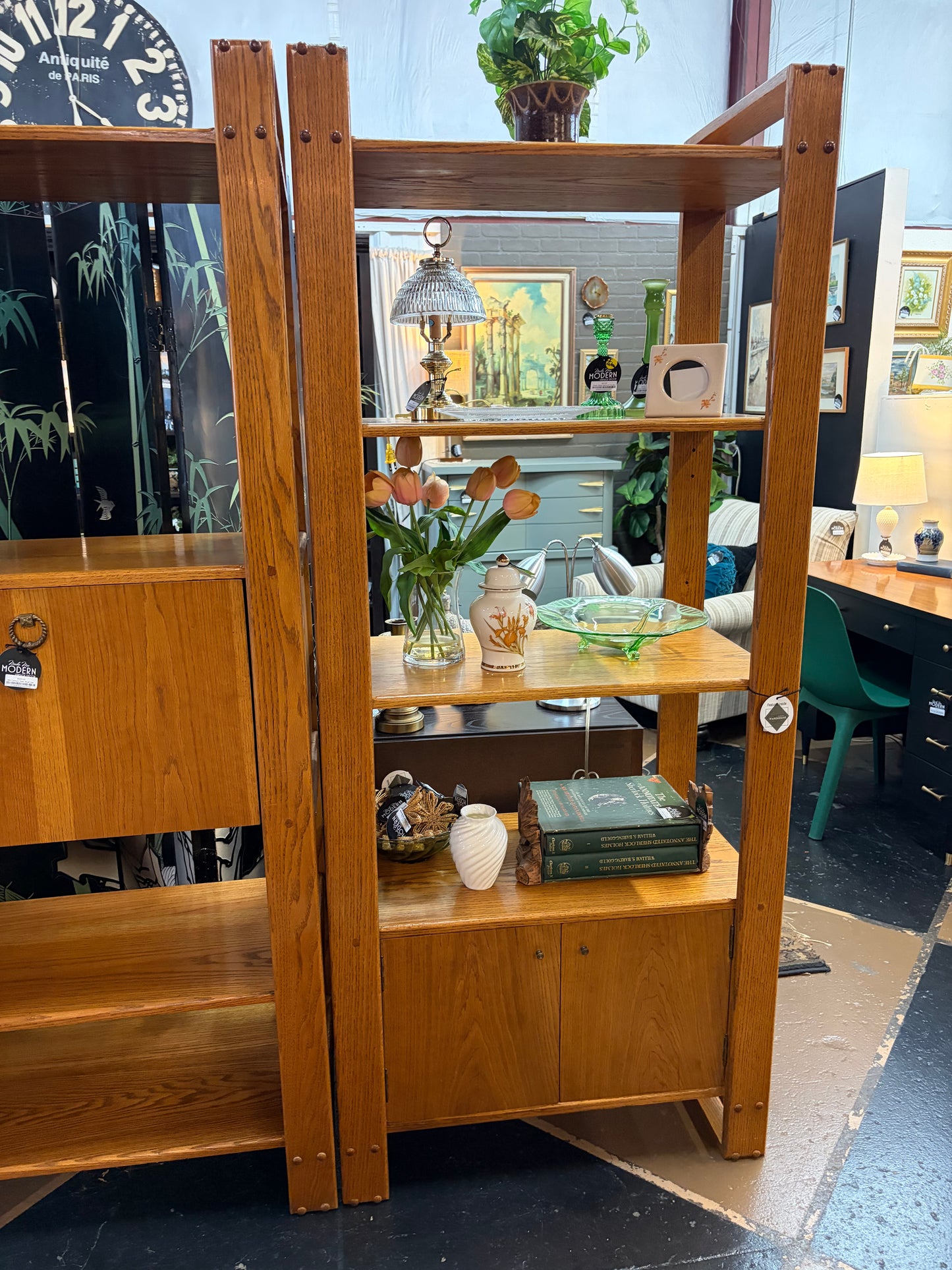 Mid Century Open Shelf Oak Bookcase with Cabinet - priced separately