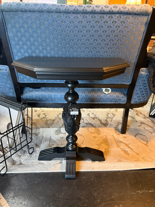 Vintage Entry Table Painted Black Decorative Detail on Post