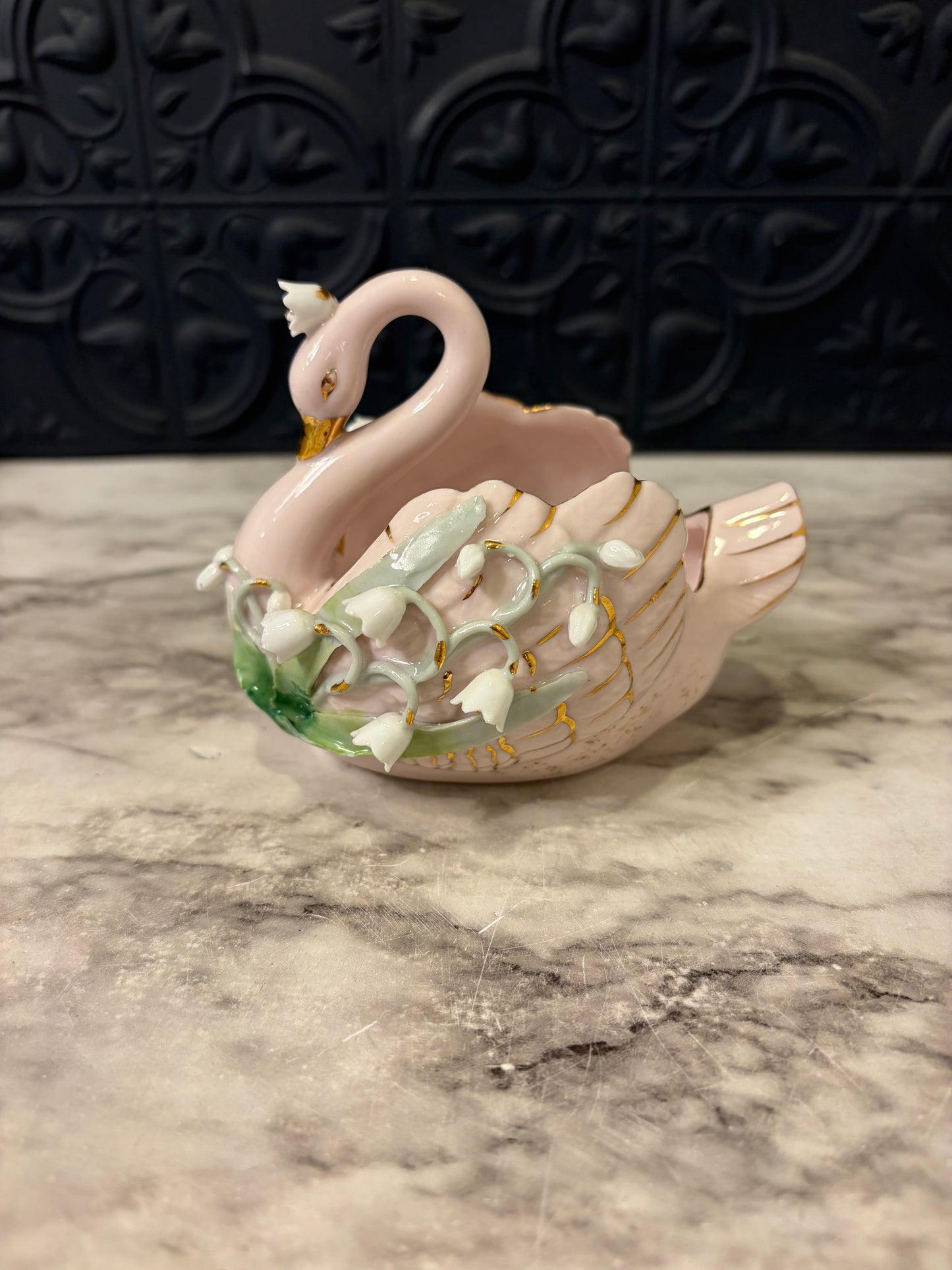 Lefton China Pink Swan Planter AS IS